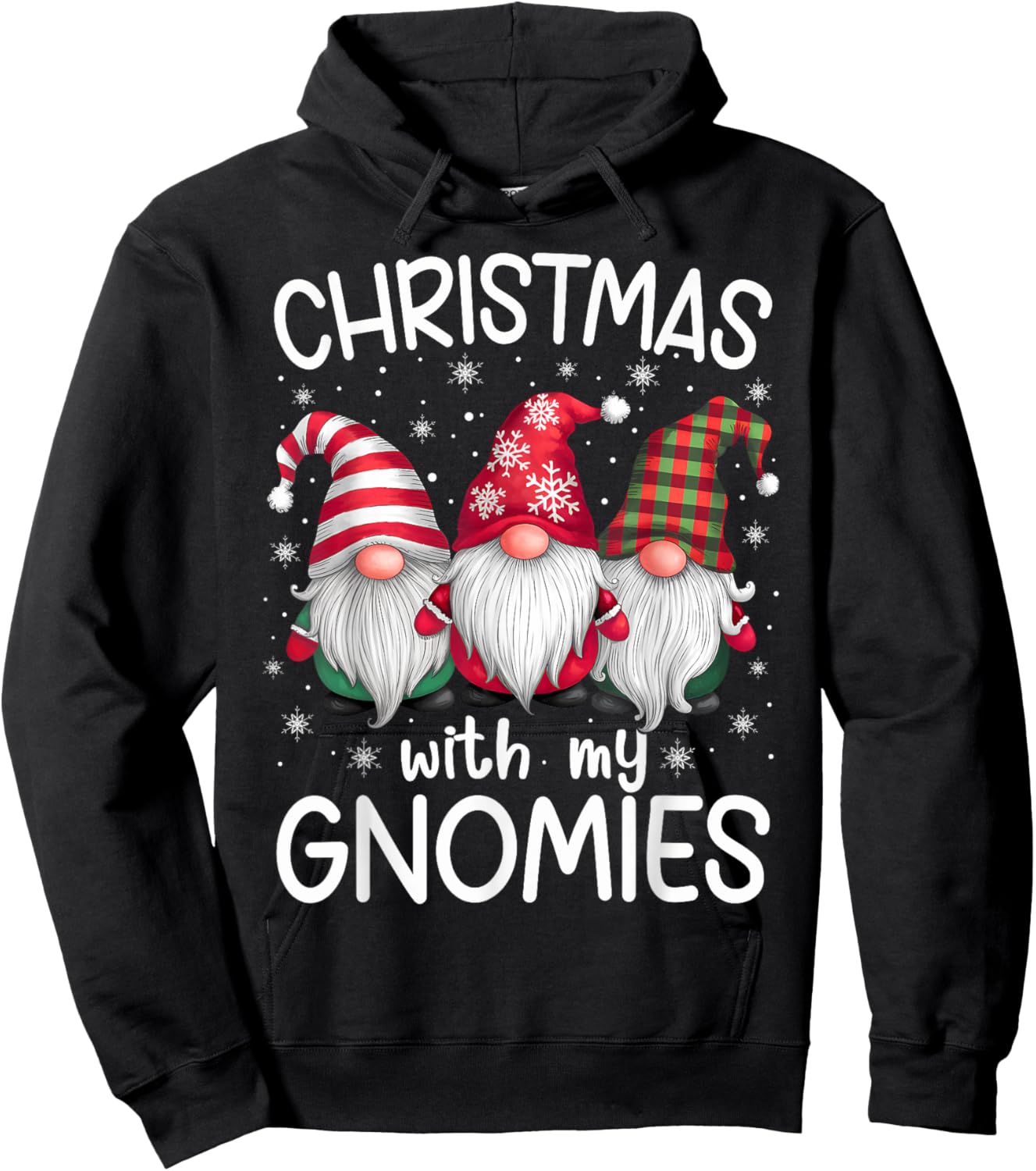 Gnome Family Christmas Men Women Kids Apparel -Adult Christmas Cartoon Gnome Winter Holiday Black Plaid, Stripe Small Hoodie - Hoodie | Black