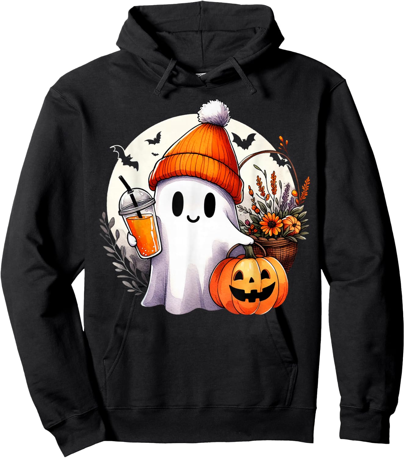 Groovy Ghost Drinking Coffee Halloween Ghost Coffee Lover Hoodie - Hoodie | Black
