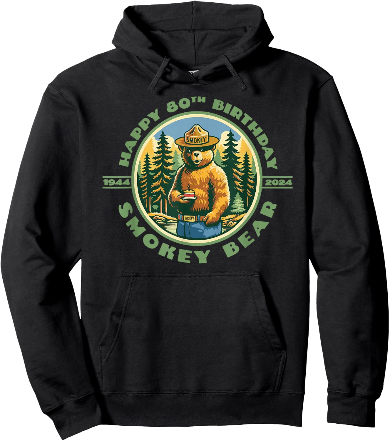 Happy 80th Birthday Smokey Bear 1944-2024 Retro Cupcake Hoodie - Hoodie | Black