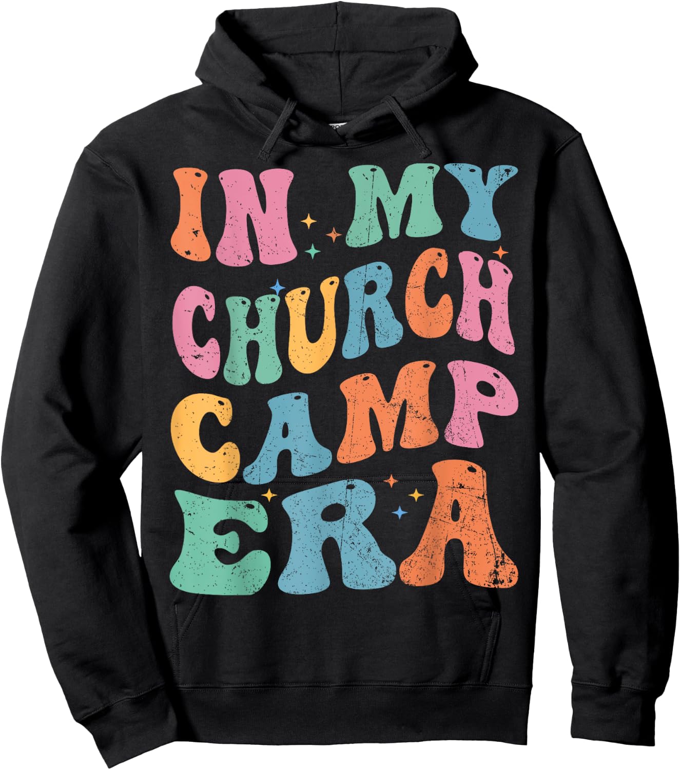 In My Church Camp Era Funny Groovy Summer Camping Hoodie - Hoodie | Black