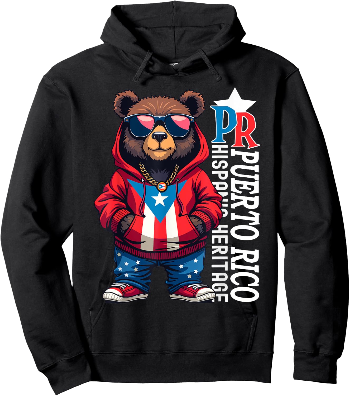 Cute Teddy Bear Puerto Rico Flag Boricua Puerto Rican Kids Hoodie - Hoodie | Black