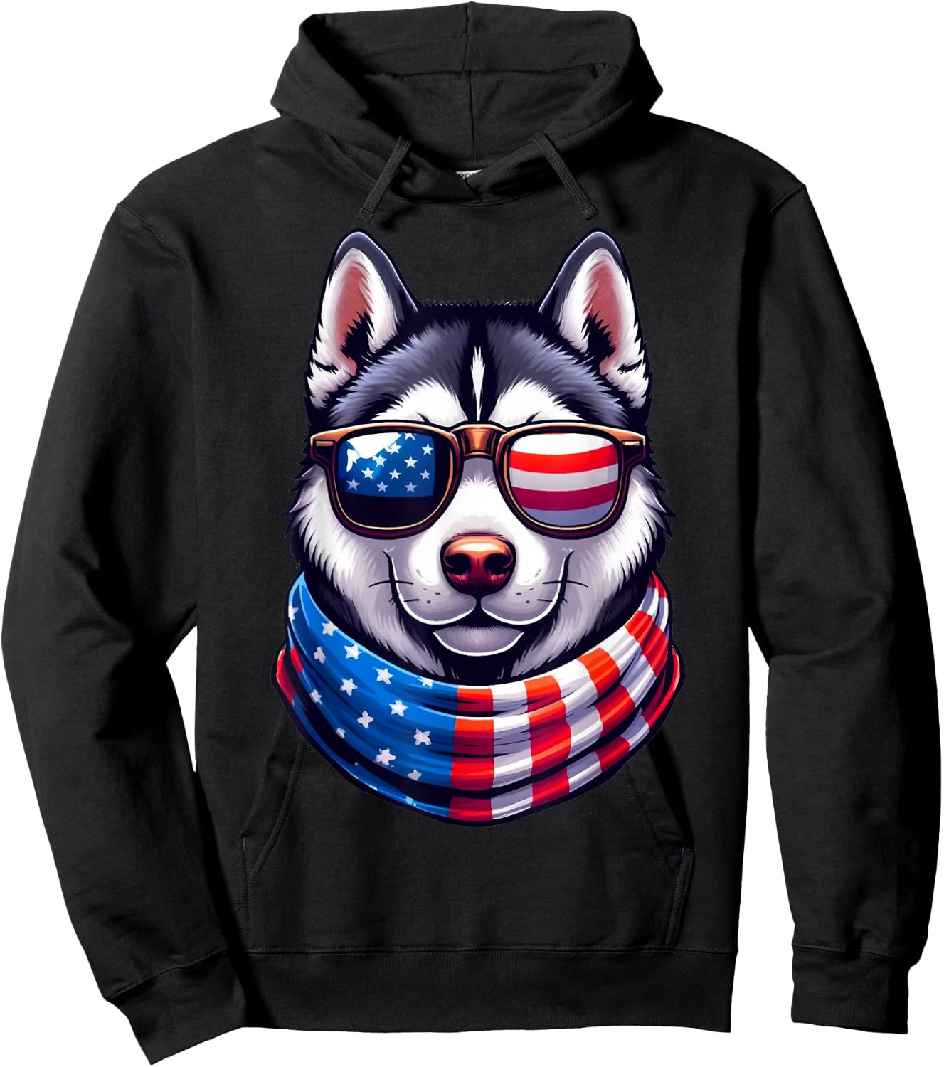 Siberian Husky USA Flag Sunglasses 4th of July Patriotic Dog Hoodie - Hoodie | Black