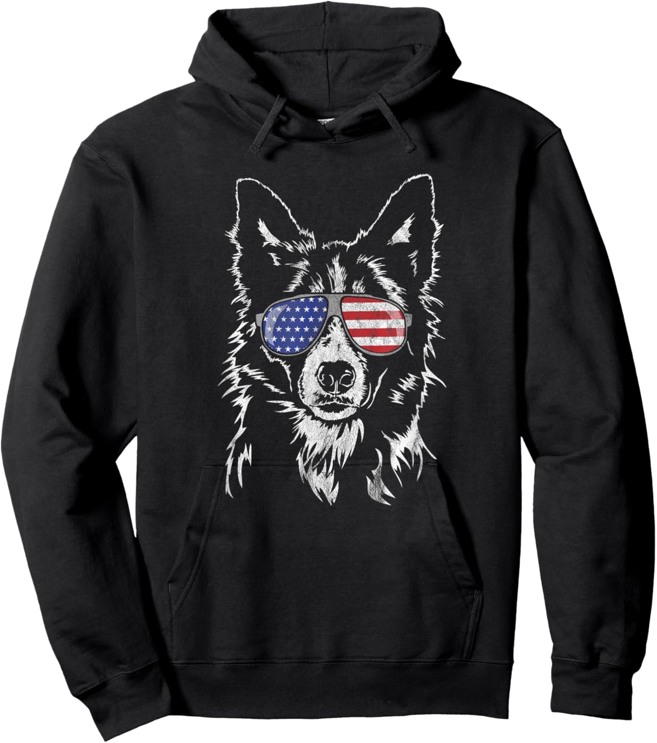 Funny Proud Border Collie American Flag sunglasses gift dog Hoodie - Hoodie | Black
