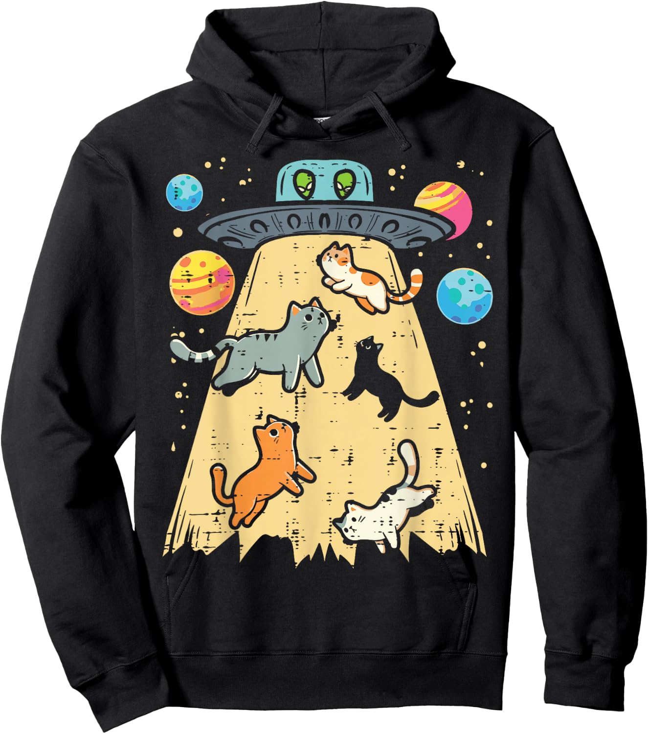 Alien Abduction Cats UFO Flying Saucer Space Women Girls Kid Hoodie - Hoodie | Black