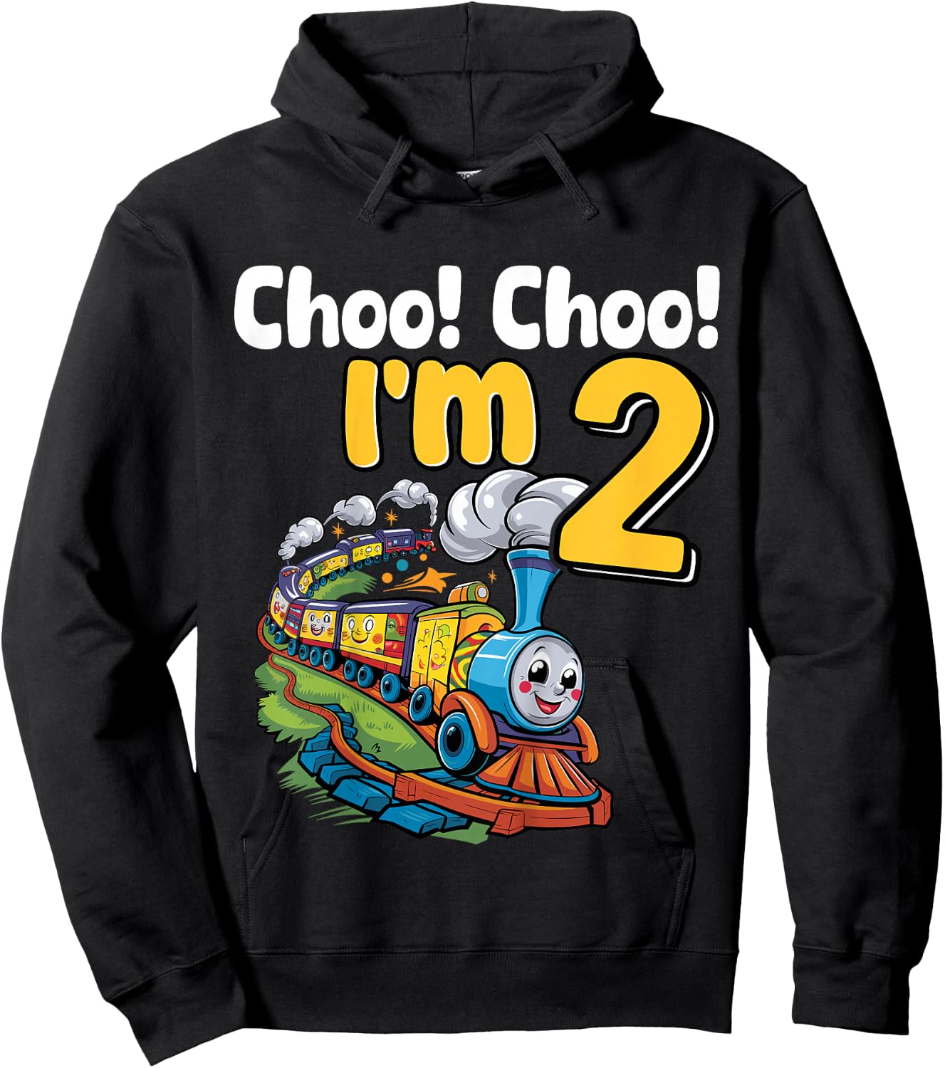 Train Choo Choo I'm 2 Years Old 2nd Birthday Party Train Hoodie - Hoodie | Black