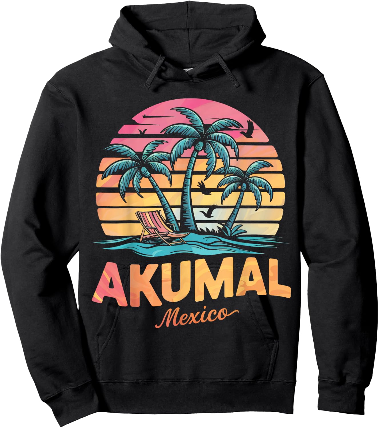 Akumal Mexico Tropical Sunset beach Souvenir Vacation Women Kids Hoodie - Hoodie | Black