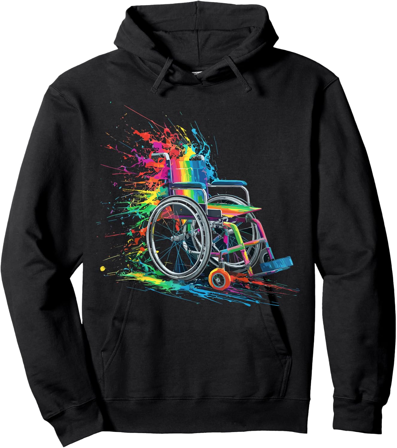 Colorful Paint Splash Wheelchair Art Graphic Hoodie - Hoodie | Black