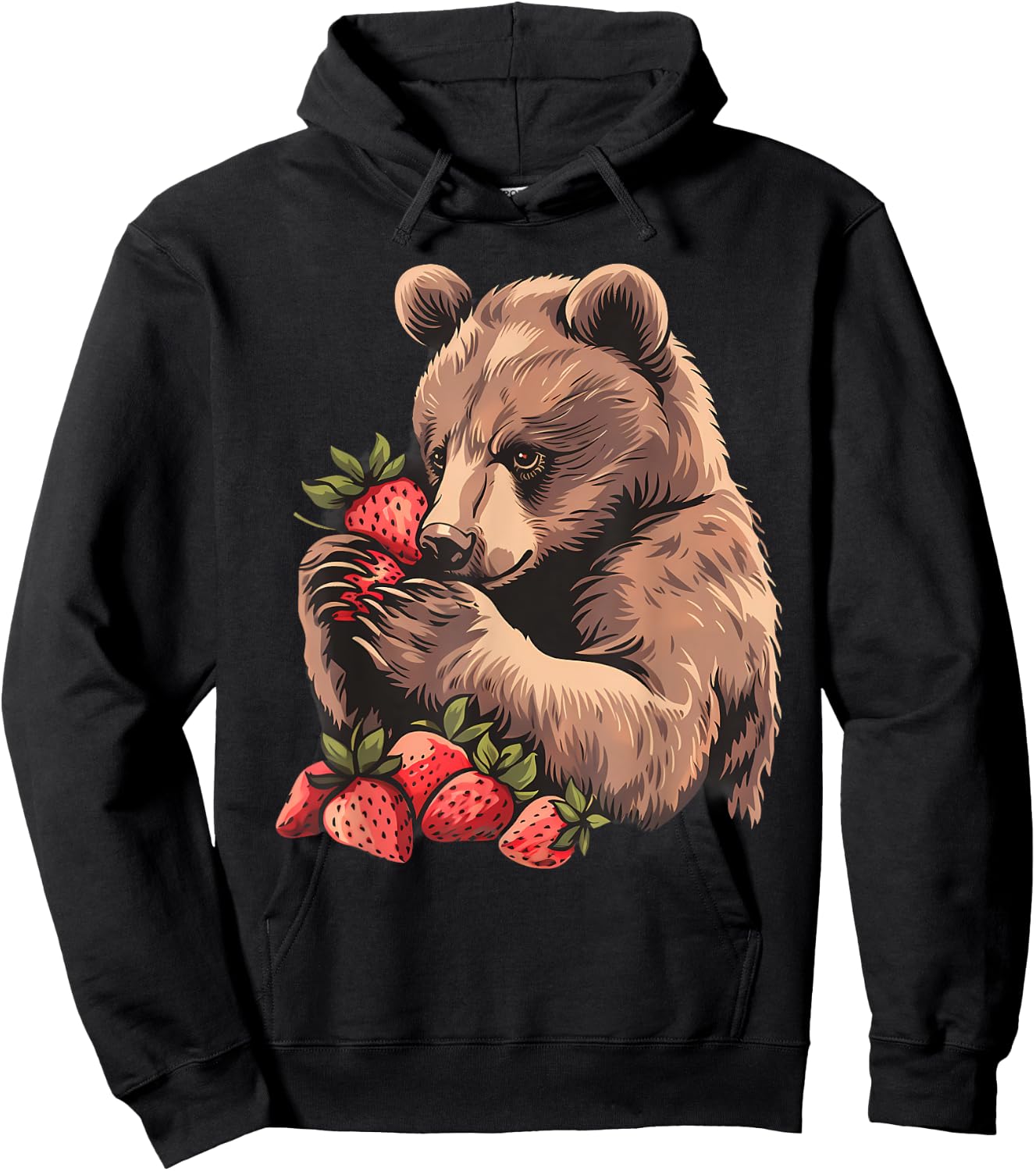 Strawberry Bear Strawberries Artwork Drawing Wildlife Motif Hoodie - Hoodie | Black