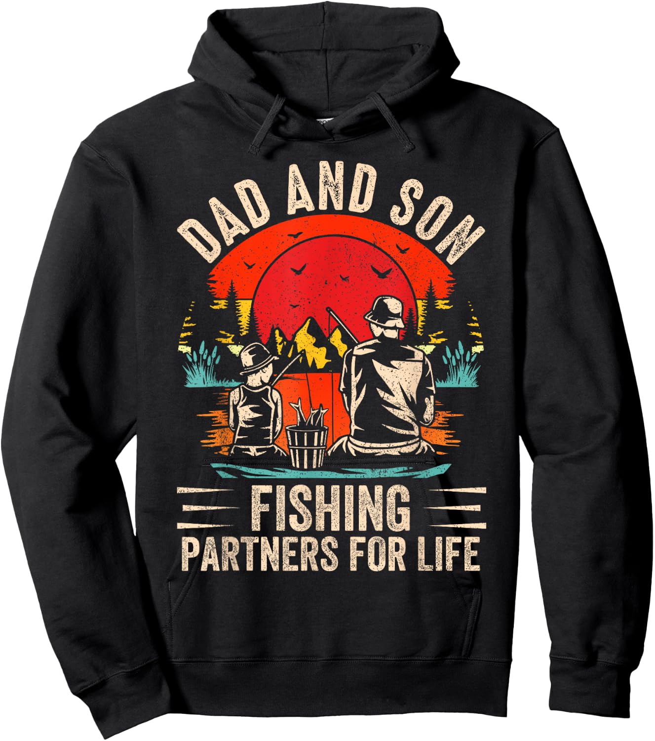 Dad & Son Fishing Partners For Life Retro Matching Dad Hoodie - Hoodie | Black