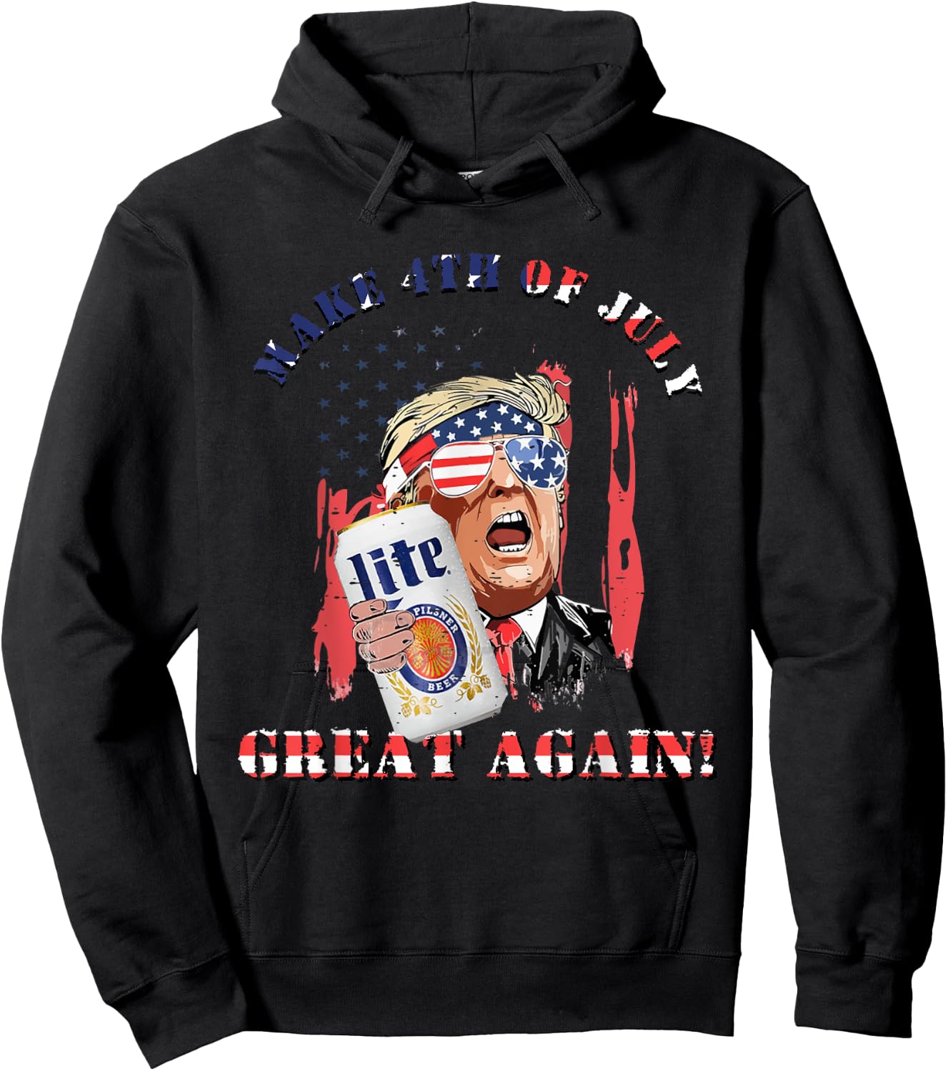 Funny Trump Drinking US Flag Make 4th of July Great Again Men Hoodie - Hoodie | Black