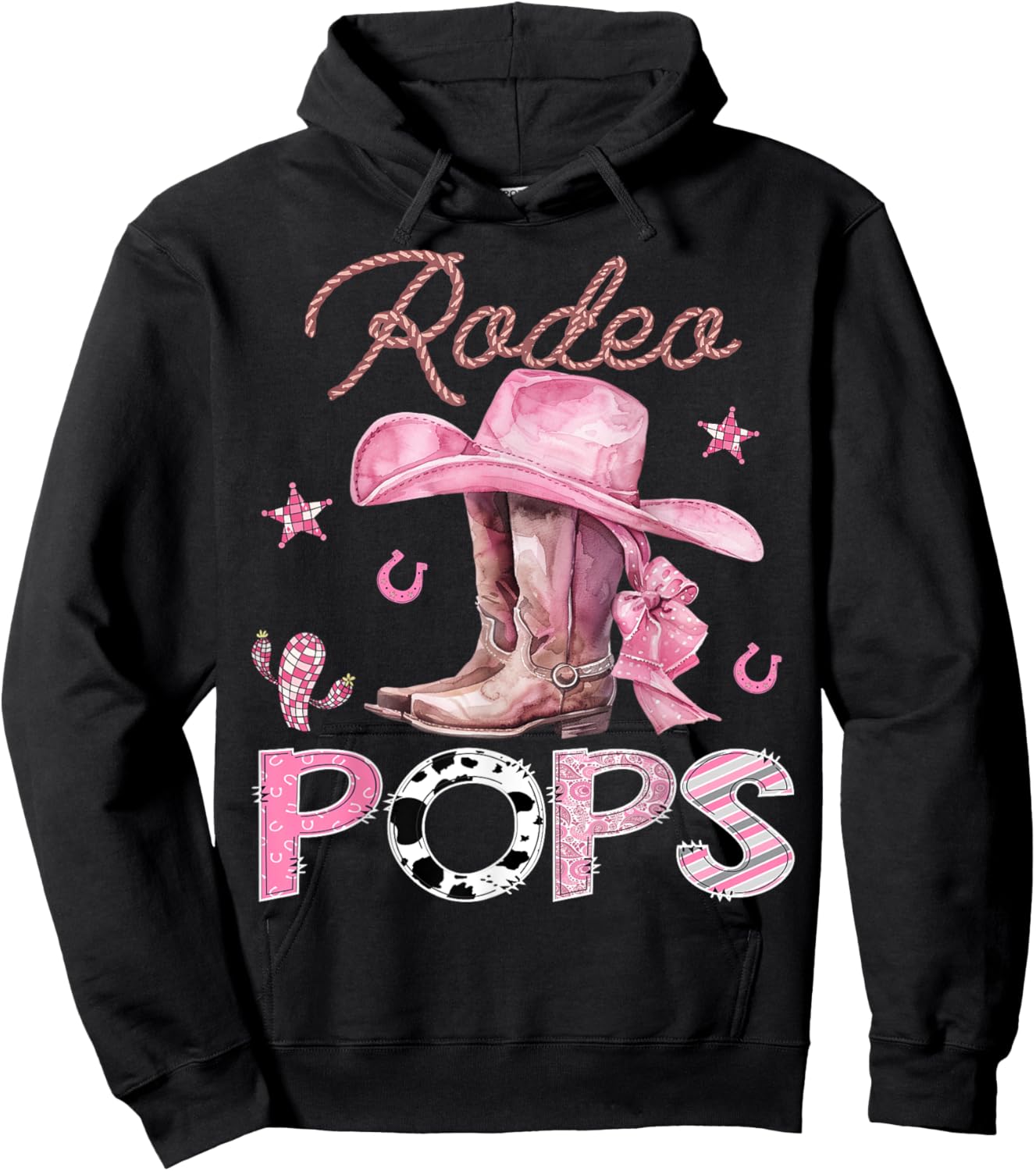 Rodeo Pops Pink Boots Coquette CowGirl Birthday Party Hoodie - Hoodie | Black