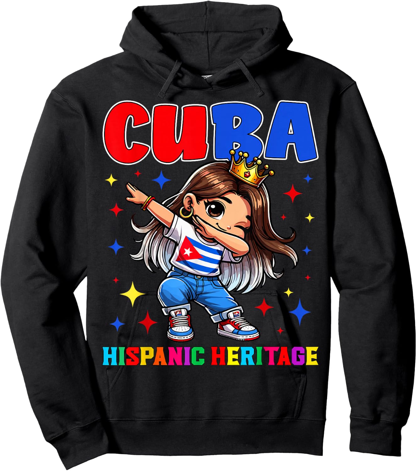 Cuba Dabbing Girl Hispanic Heritage Celebration for Kids Hoodie - Hoodie | Black
