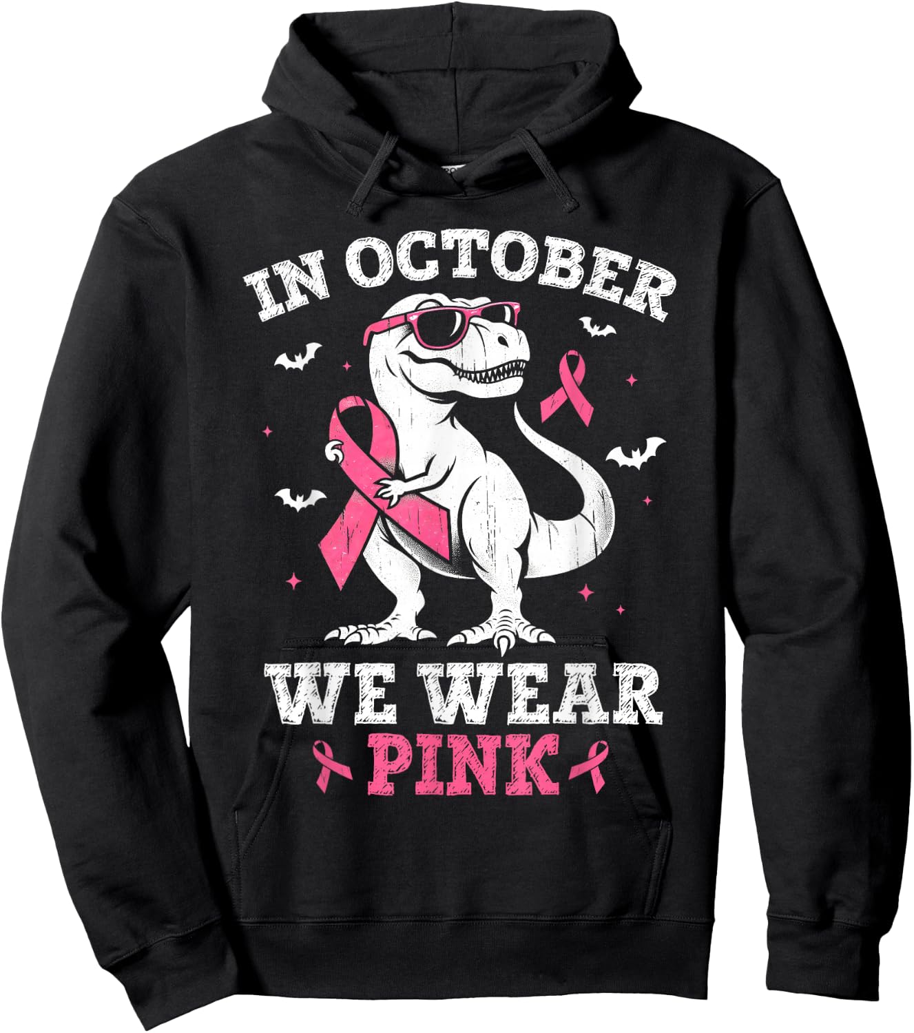 In October We Wear Pink Breast Cancer Dinosaur Boys Toddlers Hoodie - Hoodie | Black