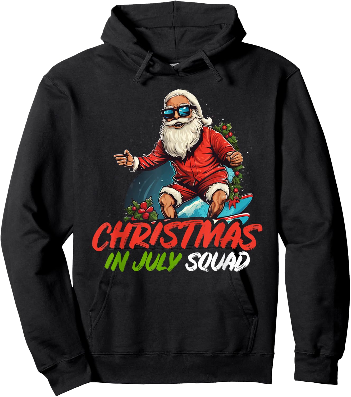 Christmas im July | Summer Santa Claus Beach Hawaii Surf Women Kids Hoodie - Hoodie | Black