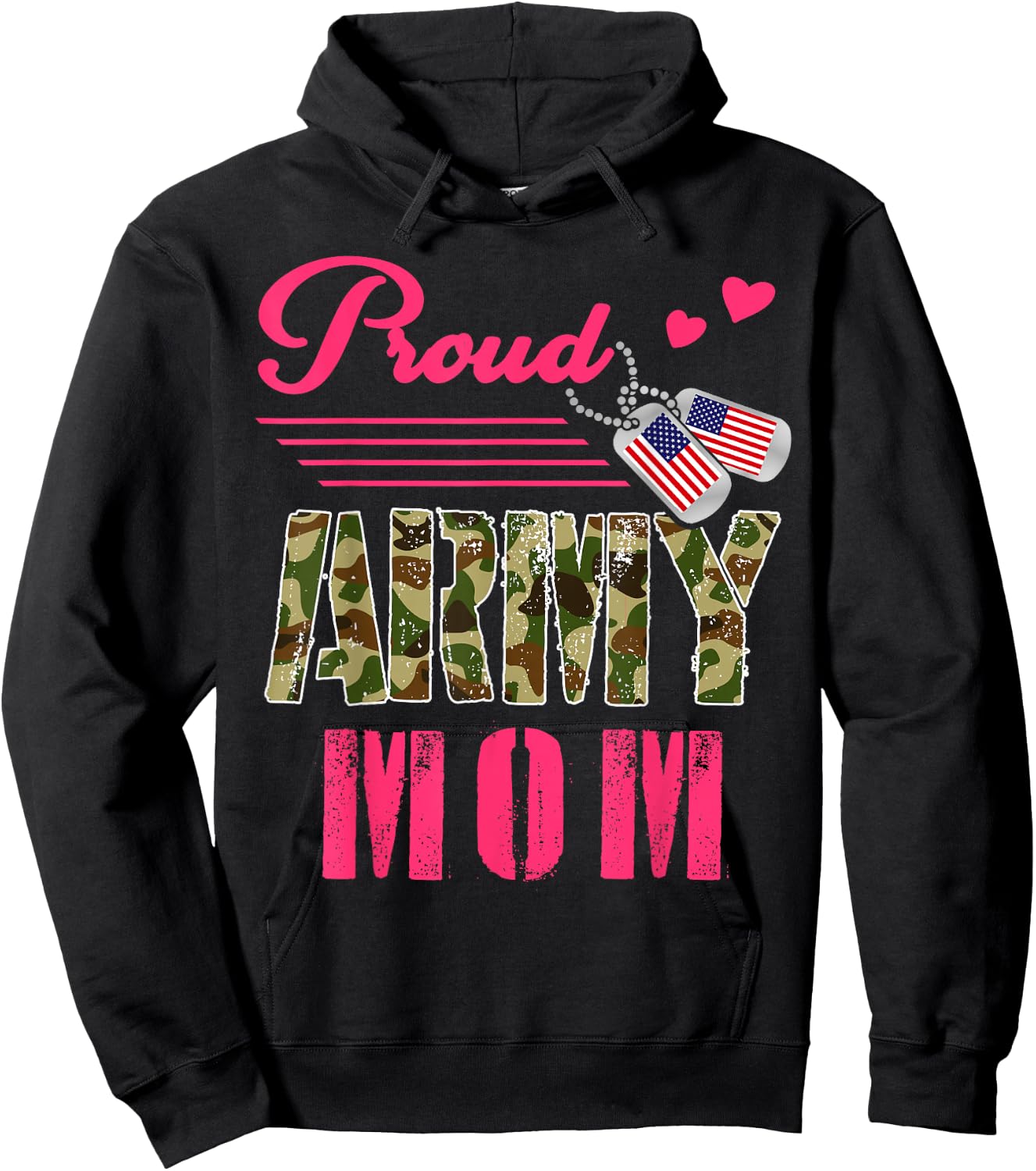 Proud Army Mom Military Camouflage Dog Tag Cute Mother's Day Hoodie - Hoodie | Black