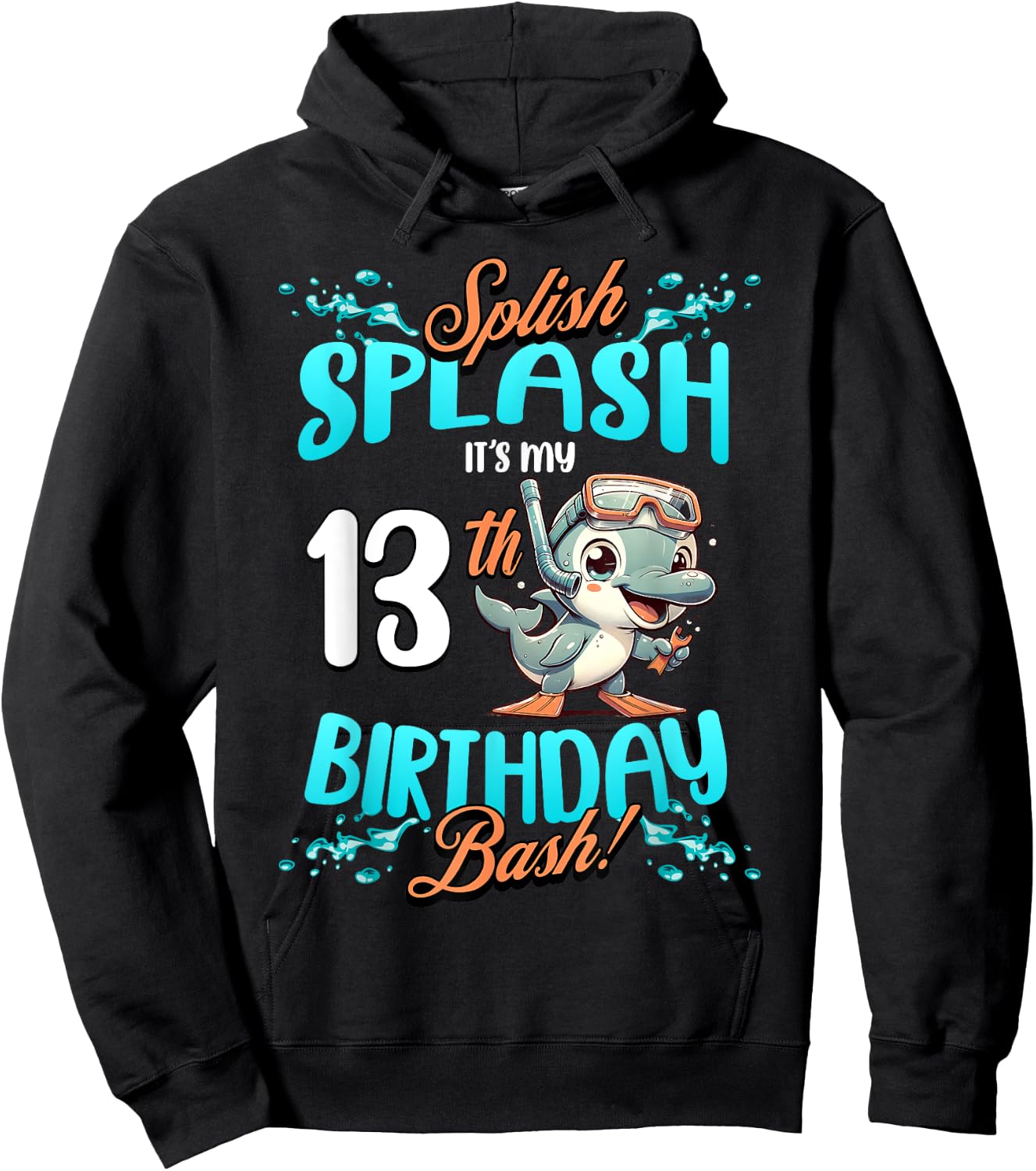 Splish Splash 13th Birthday Bash Dolphin Diving 13 Years Old Hoodie - Hoodie | Black