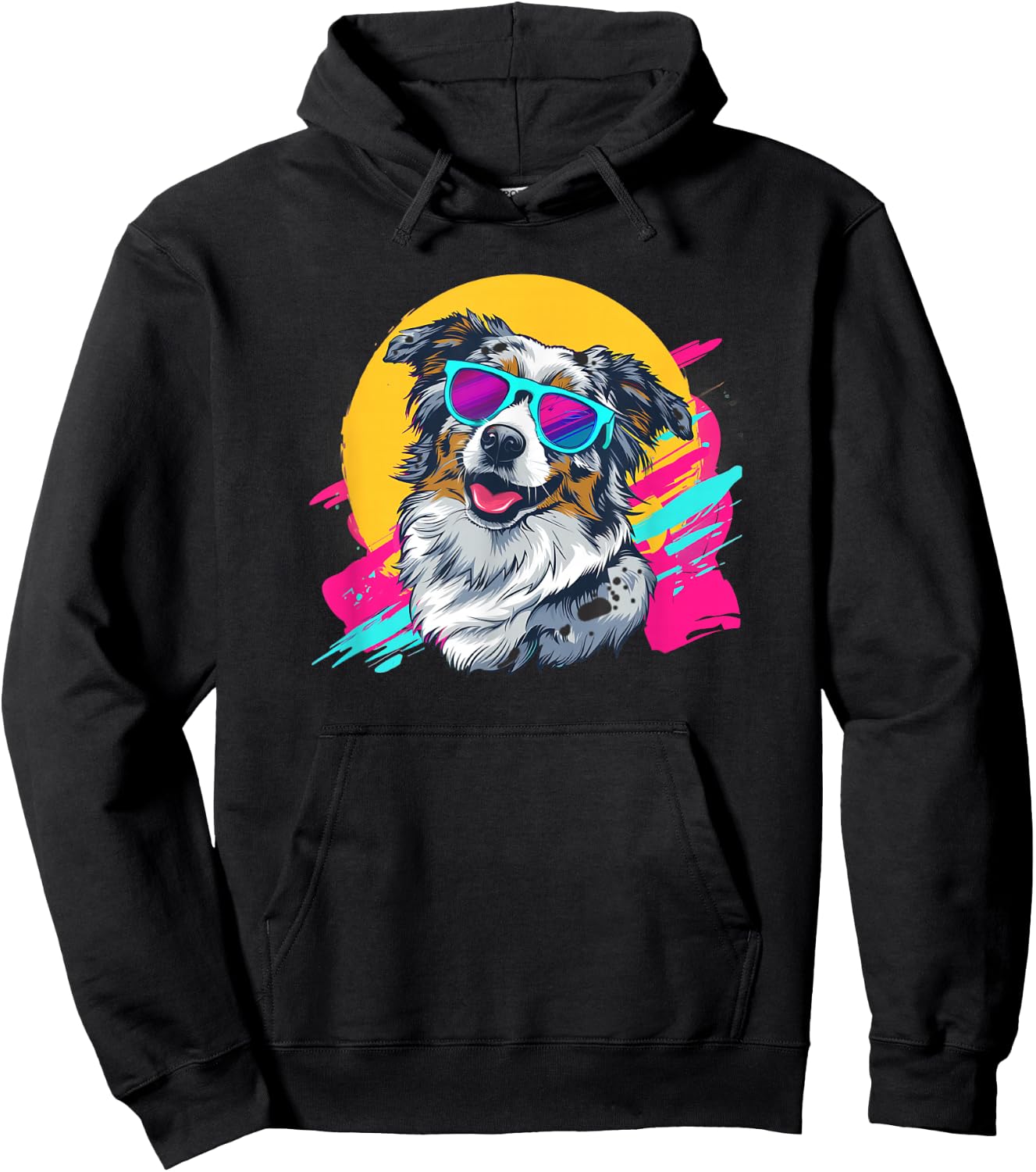 Funny Retro Vintage 80s Blue Merle Australian Shepherd Lover Hoodie - Hoodie | Black