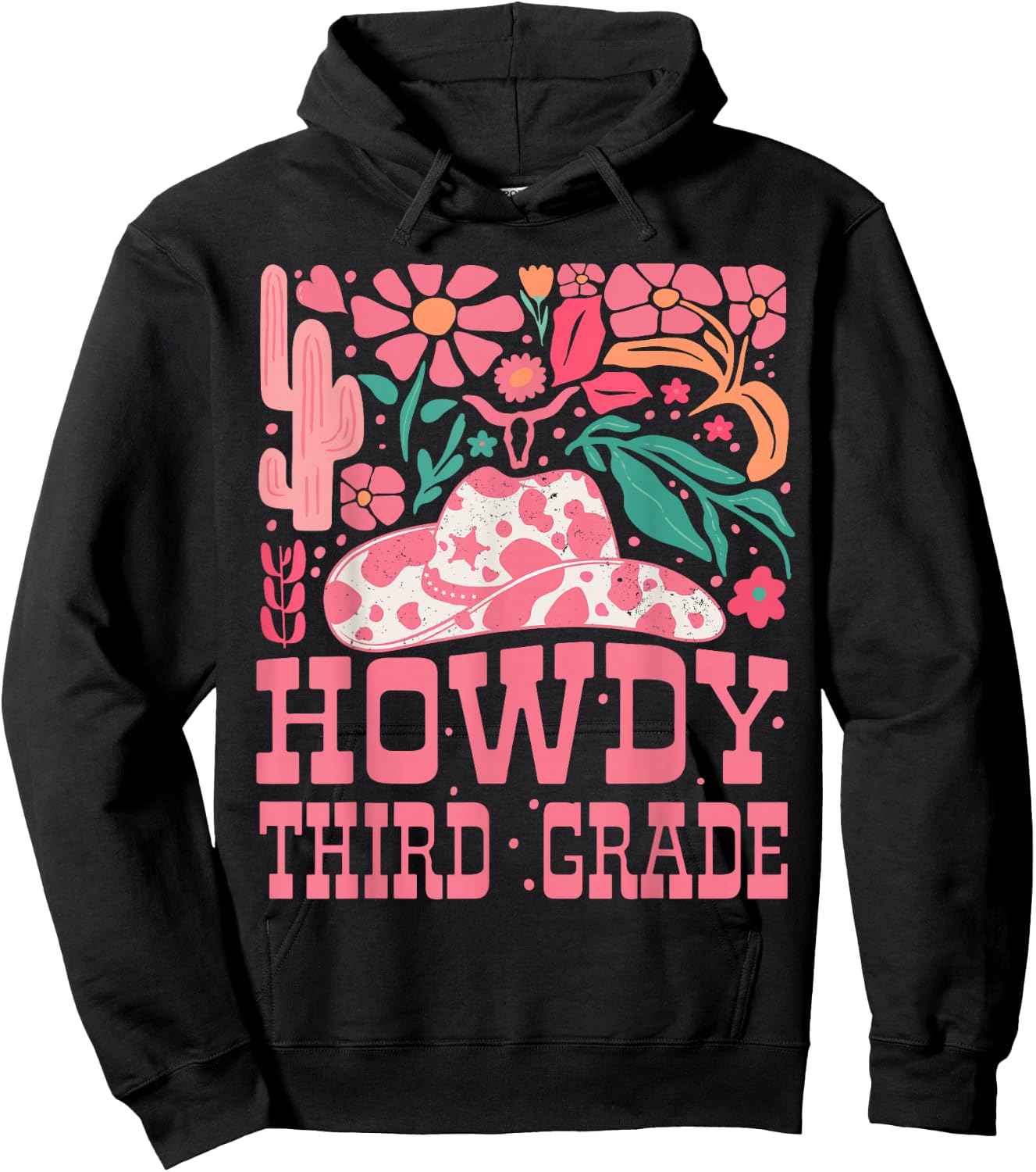 Howdy Third Grade Western Cowgirls 3rd Grade Squad Teacher Hoodie - Hoodie | Black