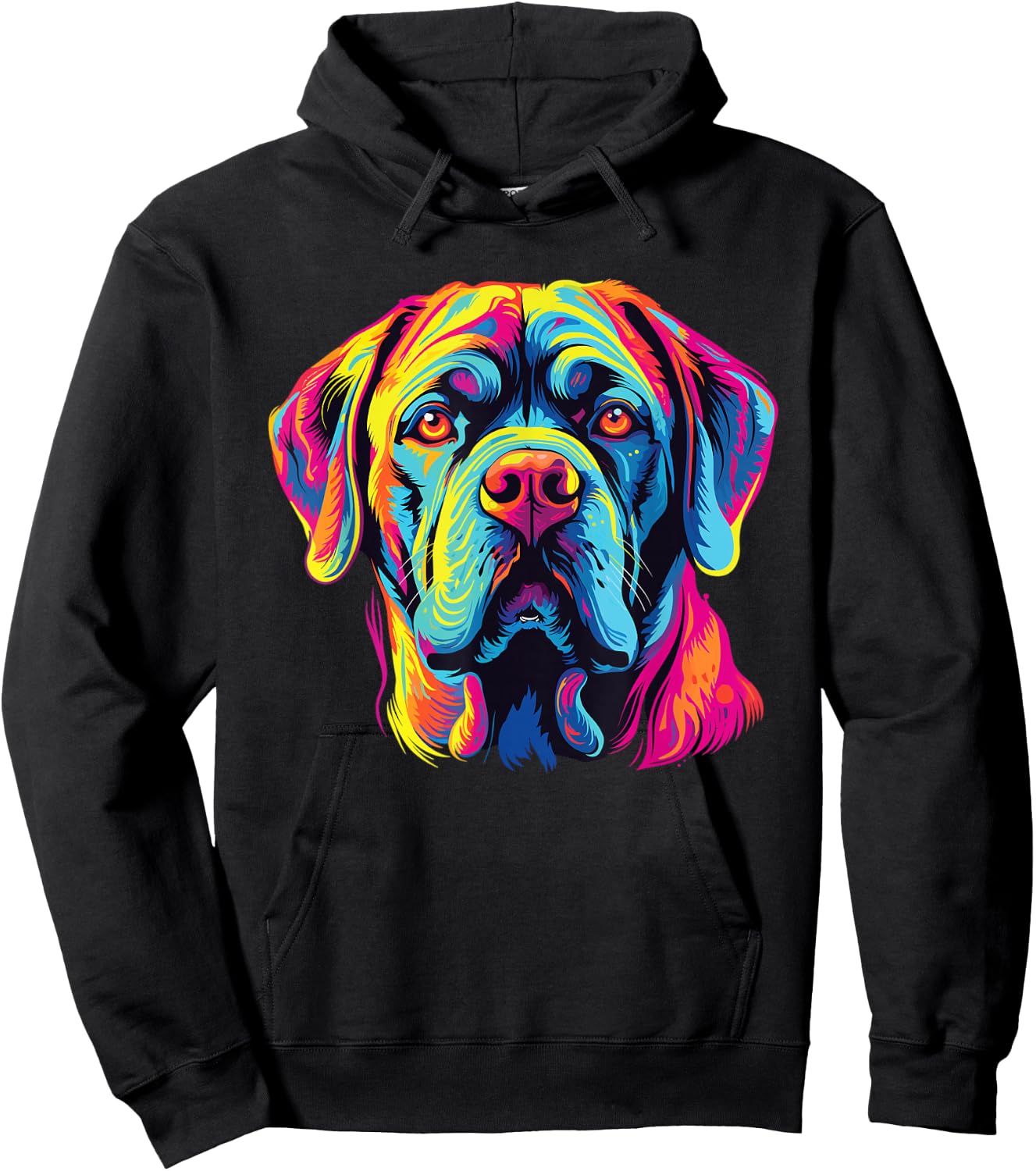 Retro Mastiff Dog -Adults Kids Multicolor Watercolor Artistic Modern Dog-Themed Small Hoodie - Hoodie | Black