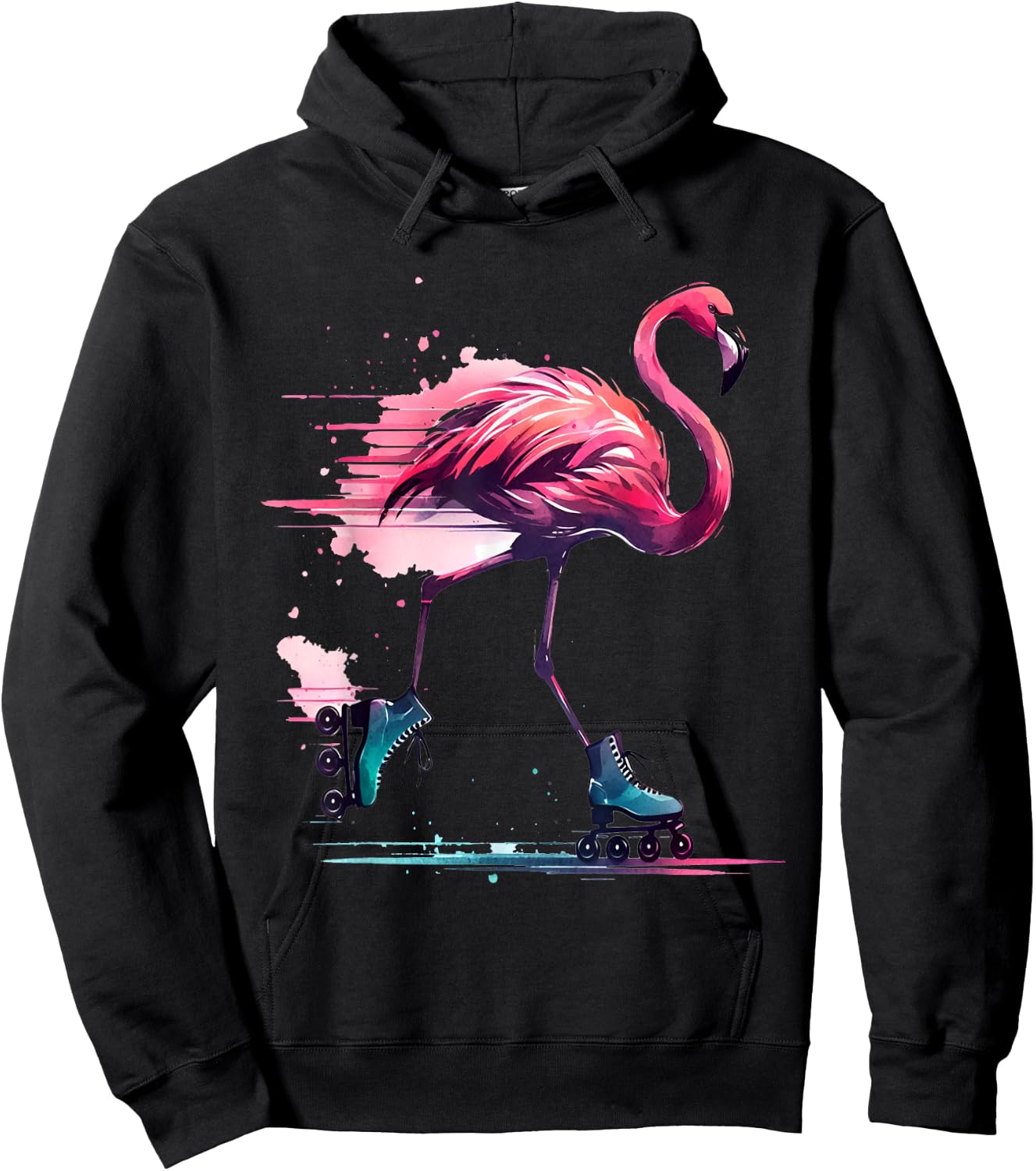 Funny Flamingo Roller Skating Cool Design Flamingo Hoodie - Hoodie | Black