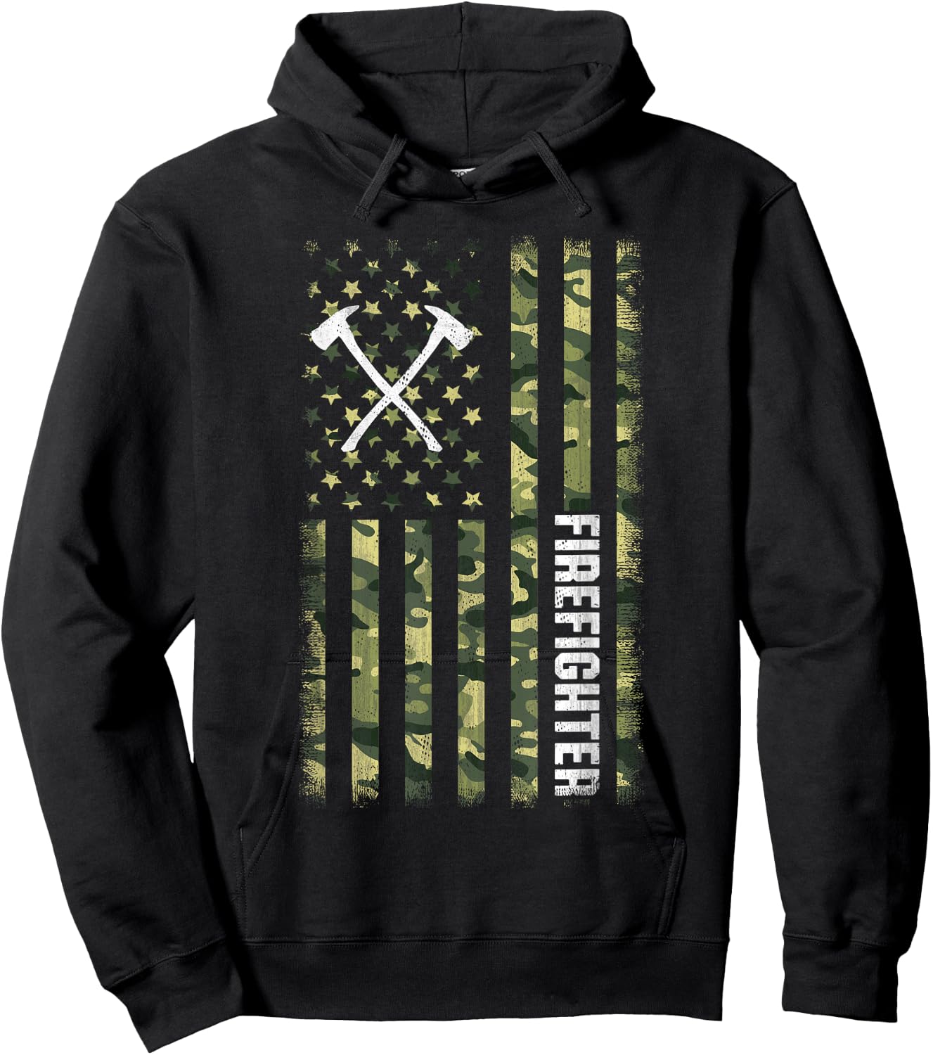 Camo American Flag USA Camouflage Patriotic Firefighter Hoodie - Hoodie | Black