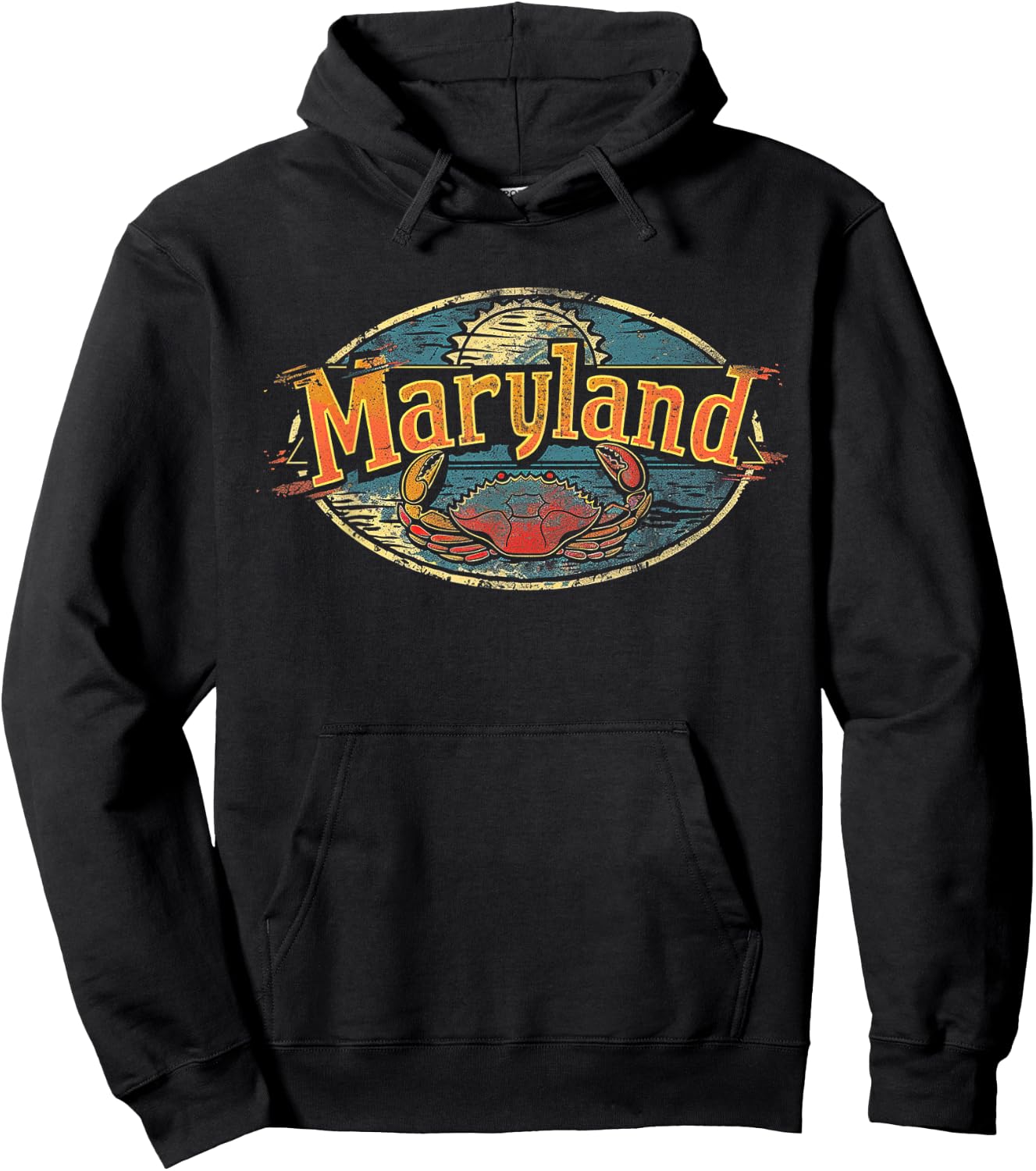 Maryland - Cool Funny Graphic Vintage Men Women Retro Crab Hoodie - Hoodie | Black