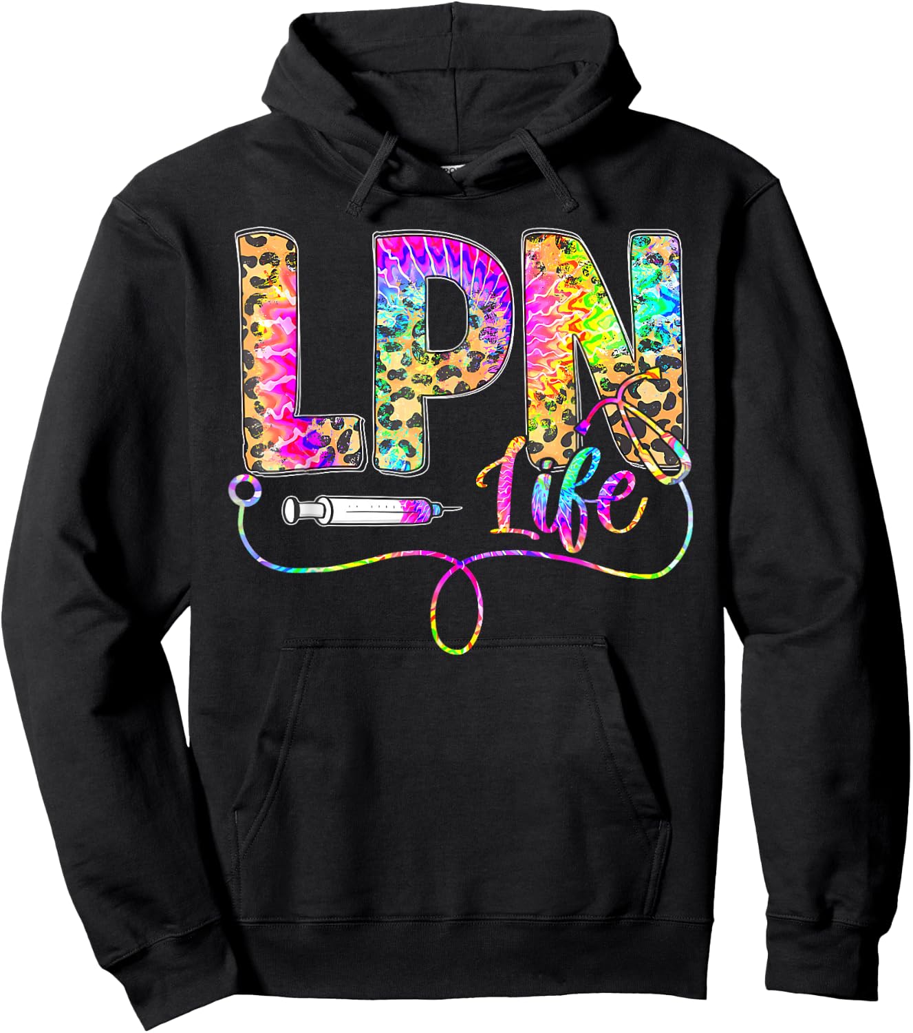 Leopard Tie Dye LPN Life Nurse Squad Nurse Women Hoodie - Hoodie | Black