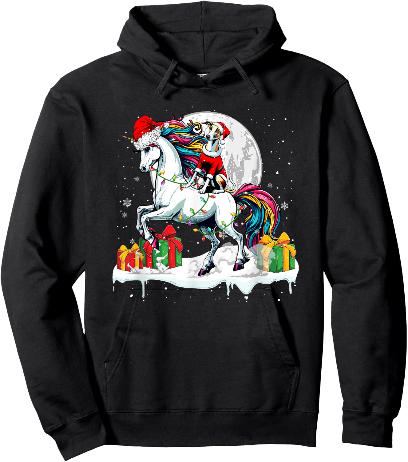 Santa Whippet Riding Unicorn Christmas Owner Kids Family Hoodie - Hoodie | Black