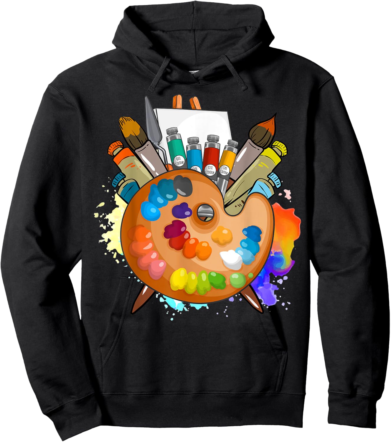 Art Supplies Painters Palette Paints Brushes Easel Painting Hoodie - Hoodie | Black