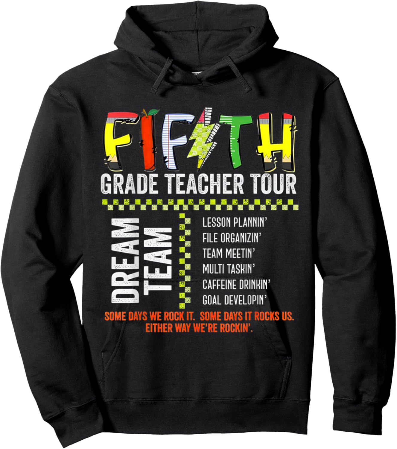 Fifth Grade Dream Team Rocks Back To School Teacher Tour Women Kids Hoodie - Hoodie | Black
