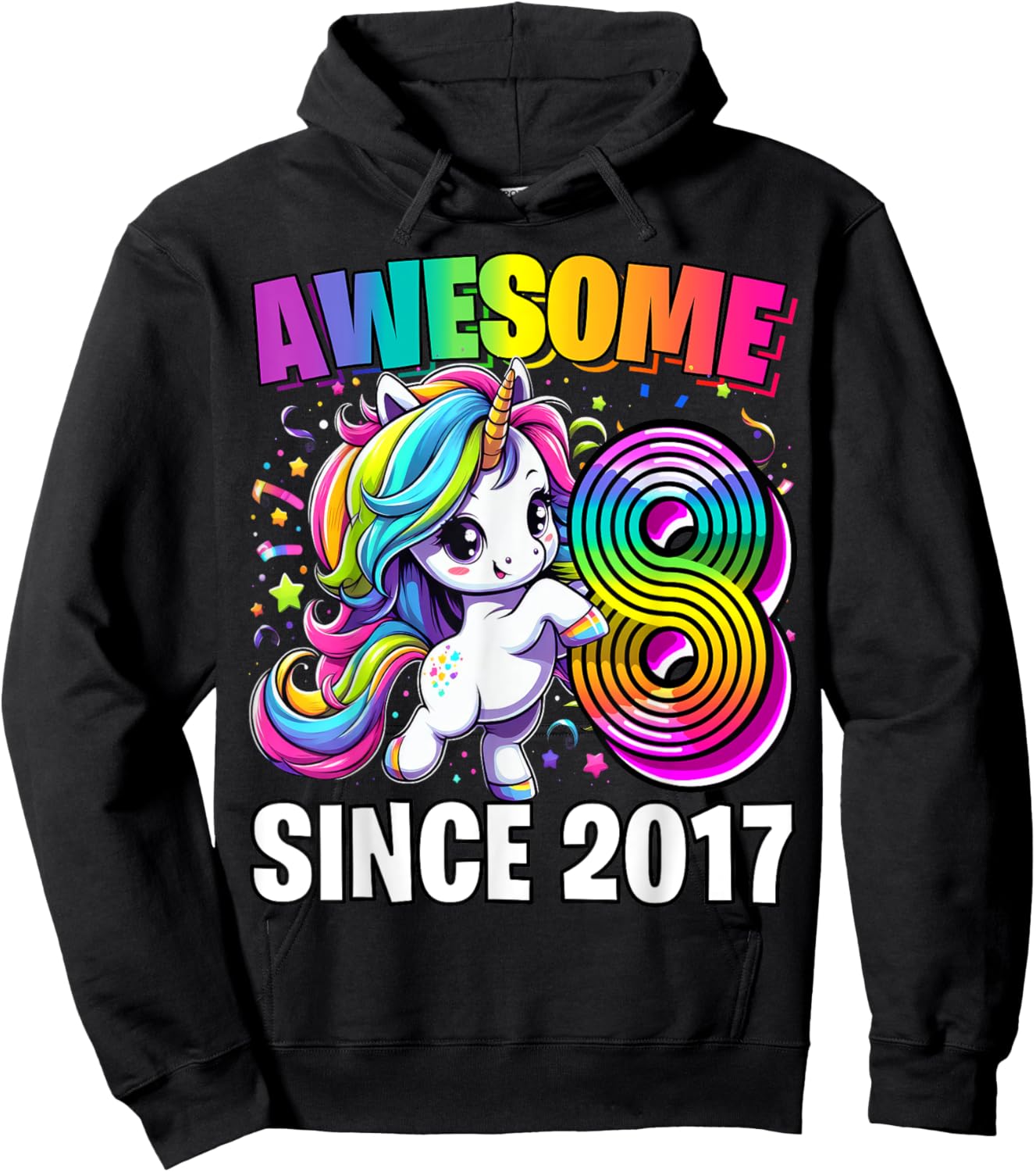 Unicorn 8th Birthday 8 Year Old Unicorn Party Girls Outfit Hoodie - Hoodie | Black
