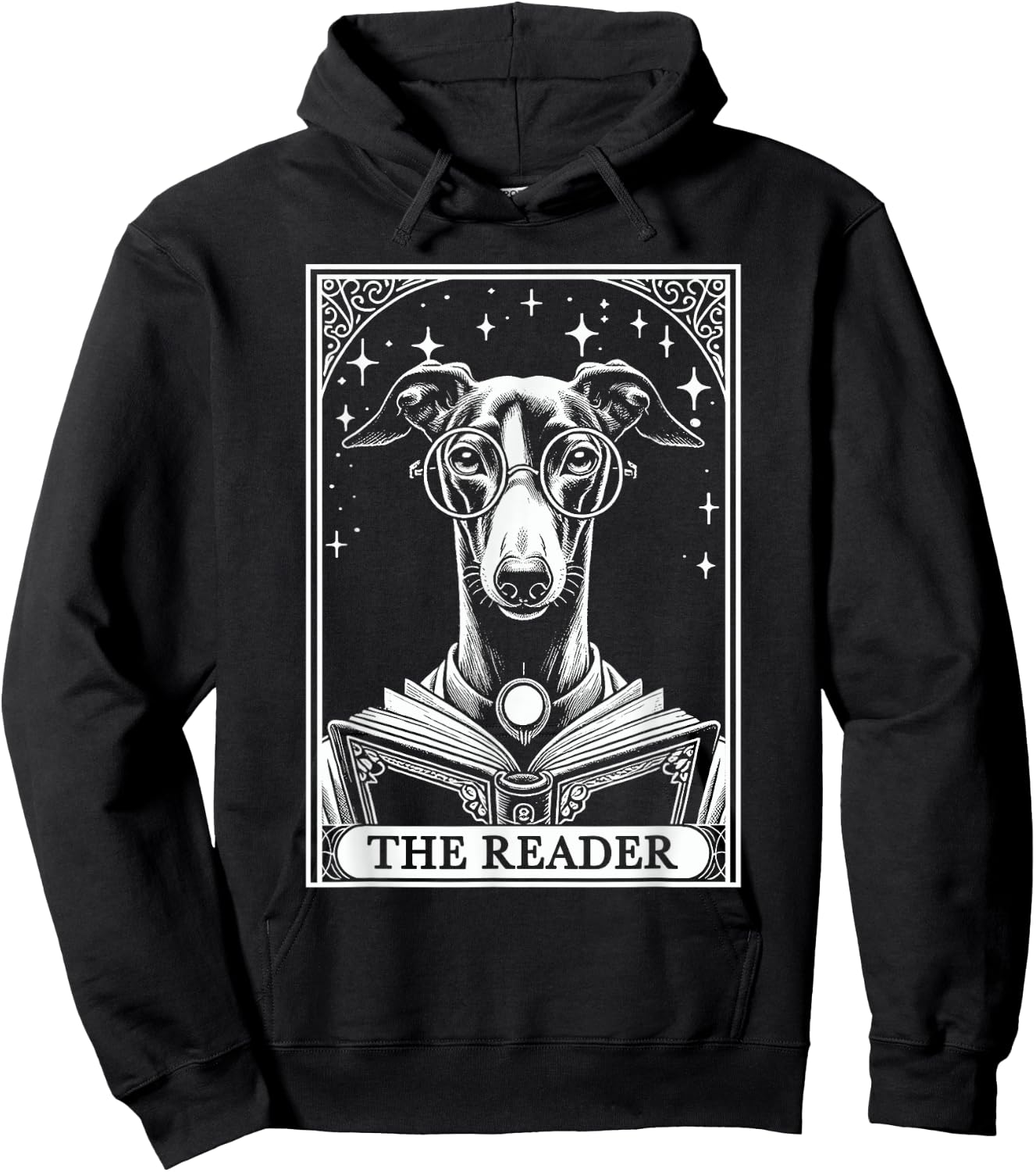 Tarot Card Vintage Greyhound Iggy Dog Book Lover The Reader Men Women Kids Hoodie - Hoodie | Black