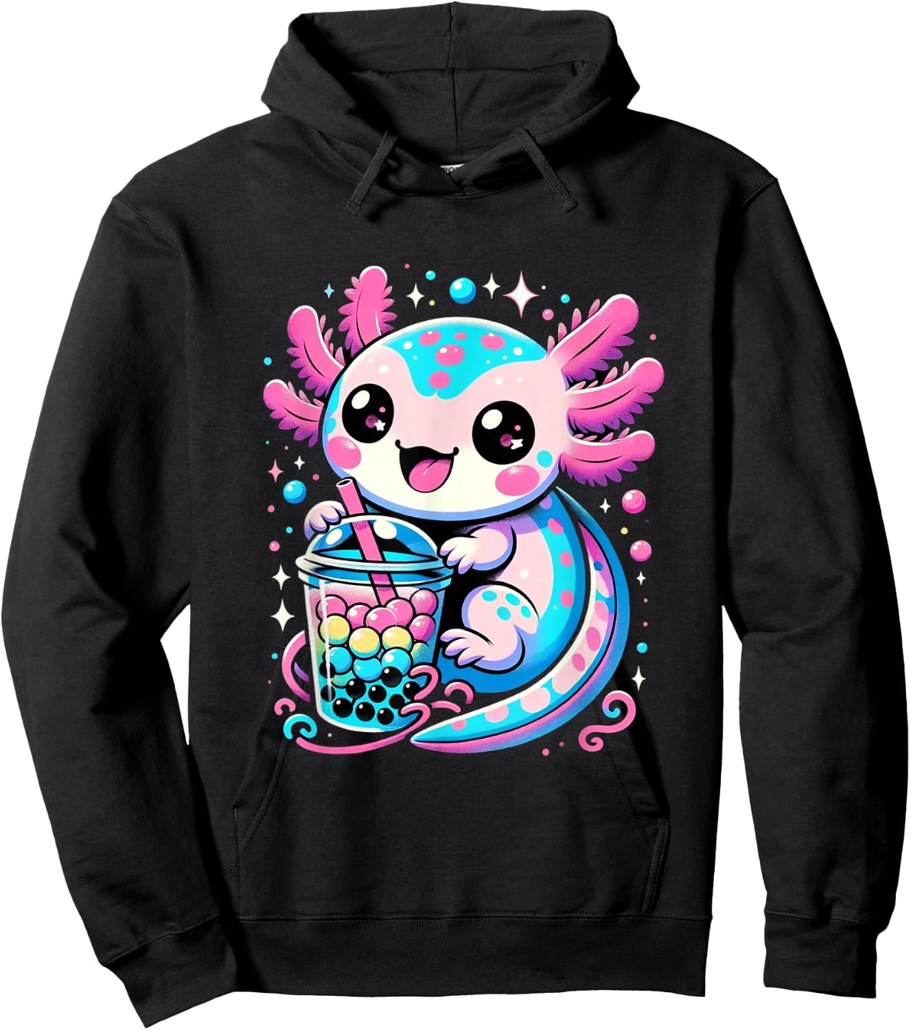 Axolotl Boba Tea Kawaii Neko Japanese Bubble Tea for Girls Hoodie - Hoodie | Black