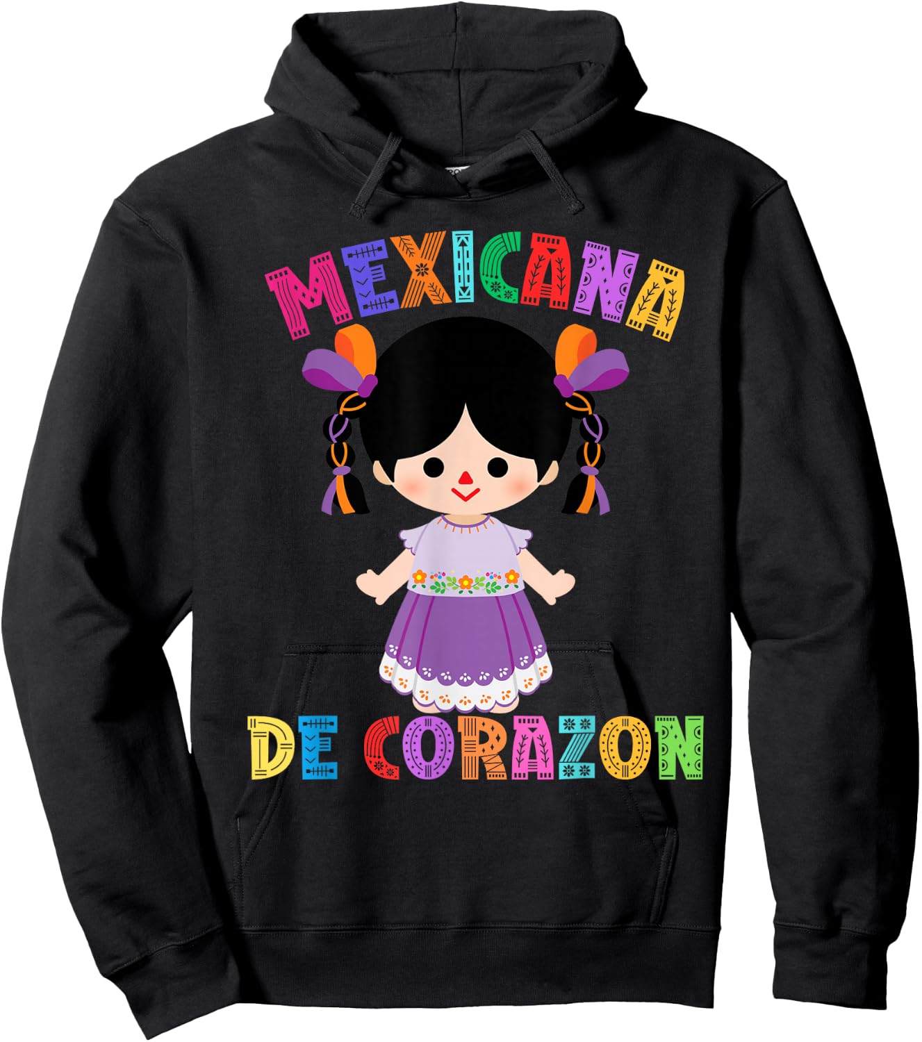 Mexican Doll, Maria. Mexican Mazahua Arte Huichol, Lele Hoodie - Hoodie | Black
