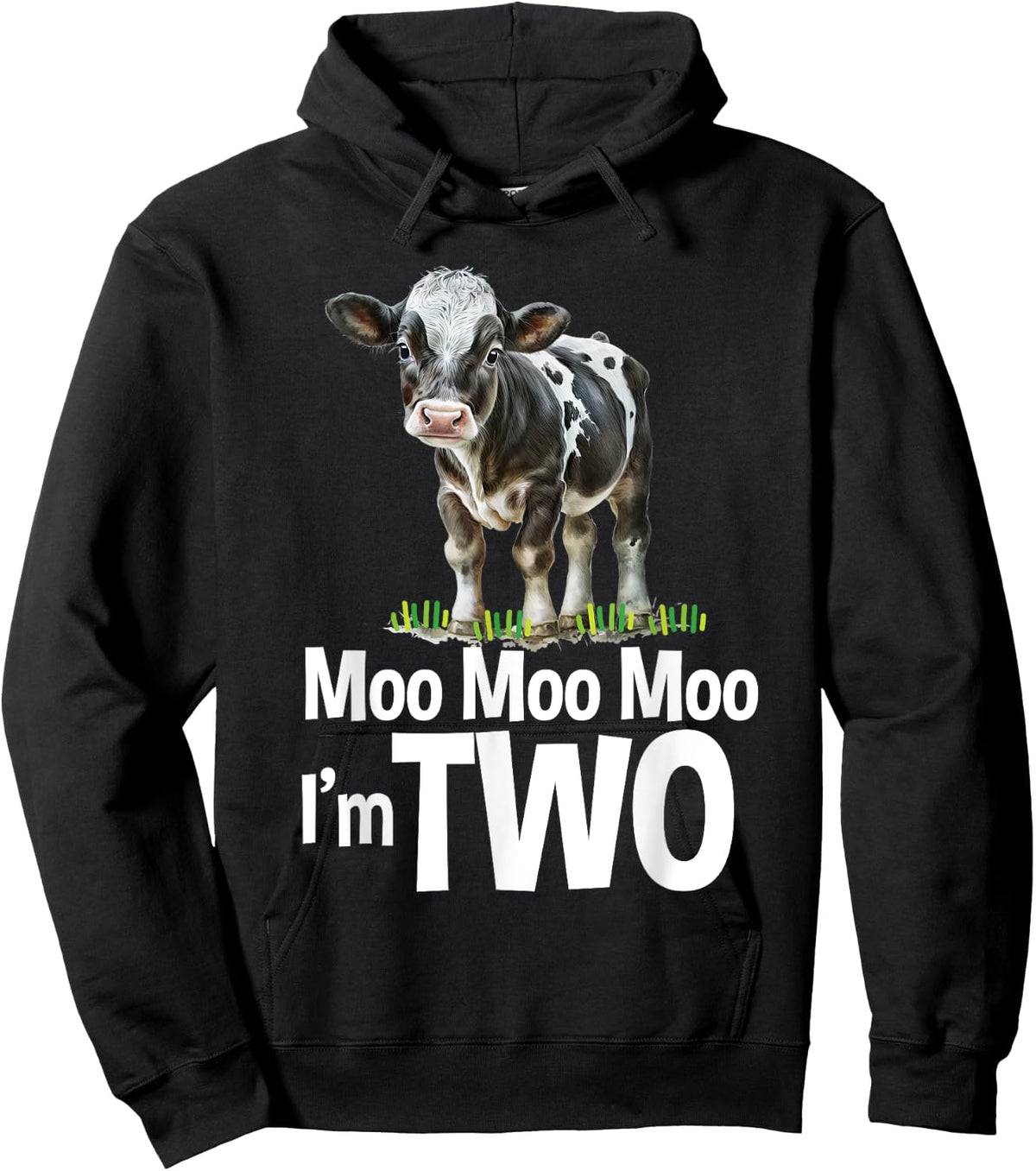 Moo Moo I'm Two 2nd Birthday Funny Cute Cow Sounds Toddler Hoodie - Hoodie | Black