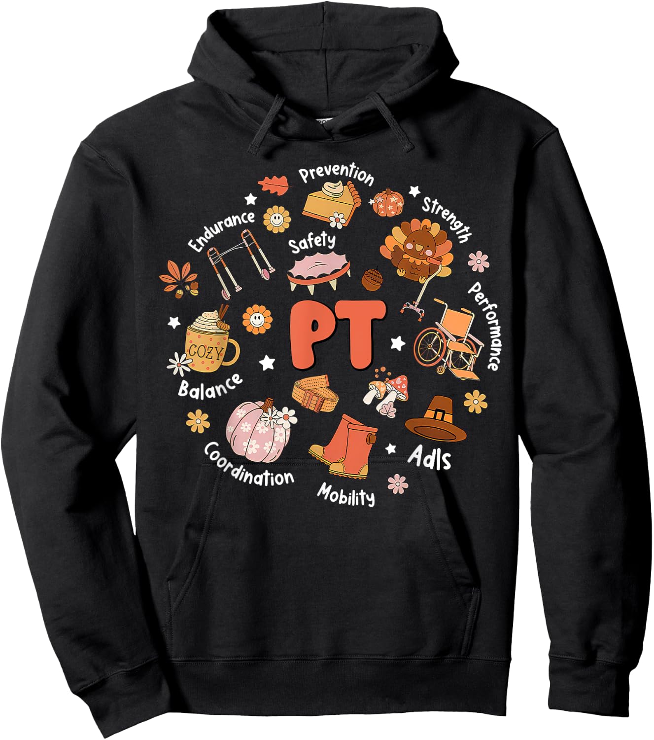 Retro Physical Therapy PT Fall Vibes Autumn Thanksgiving Hoodie - Hoodie | Black