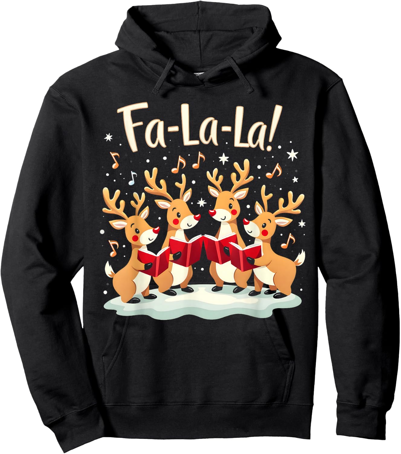 Fa-La-La Reindeer Christmas Caroling Festive Holiday Hoodie - Hoodie | Black