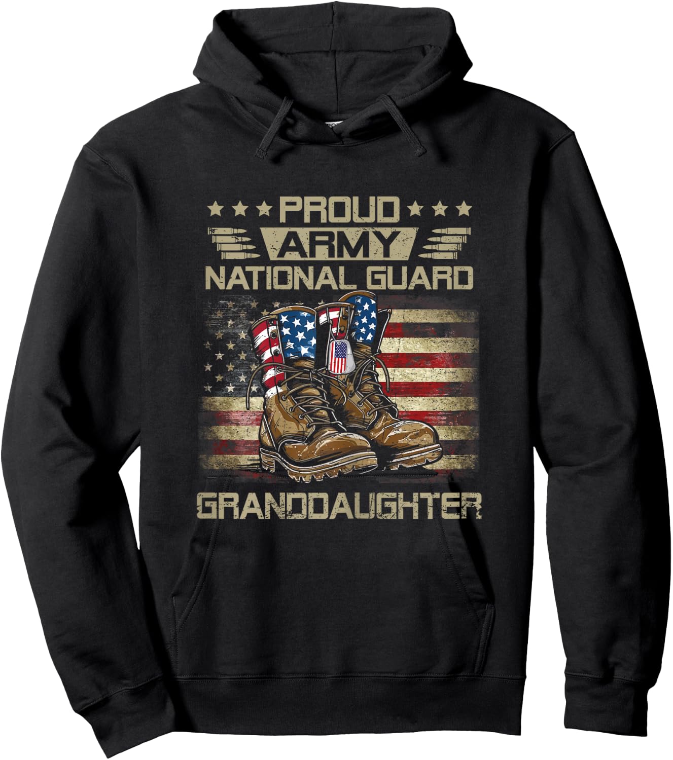 Proud National Guard Granddaughter Flag US Family Matching Hoodie - Hoodie | Black