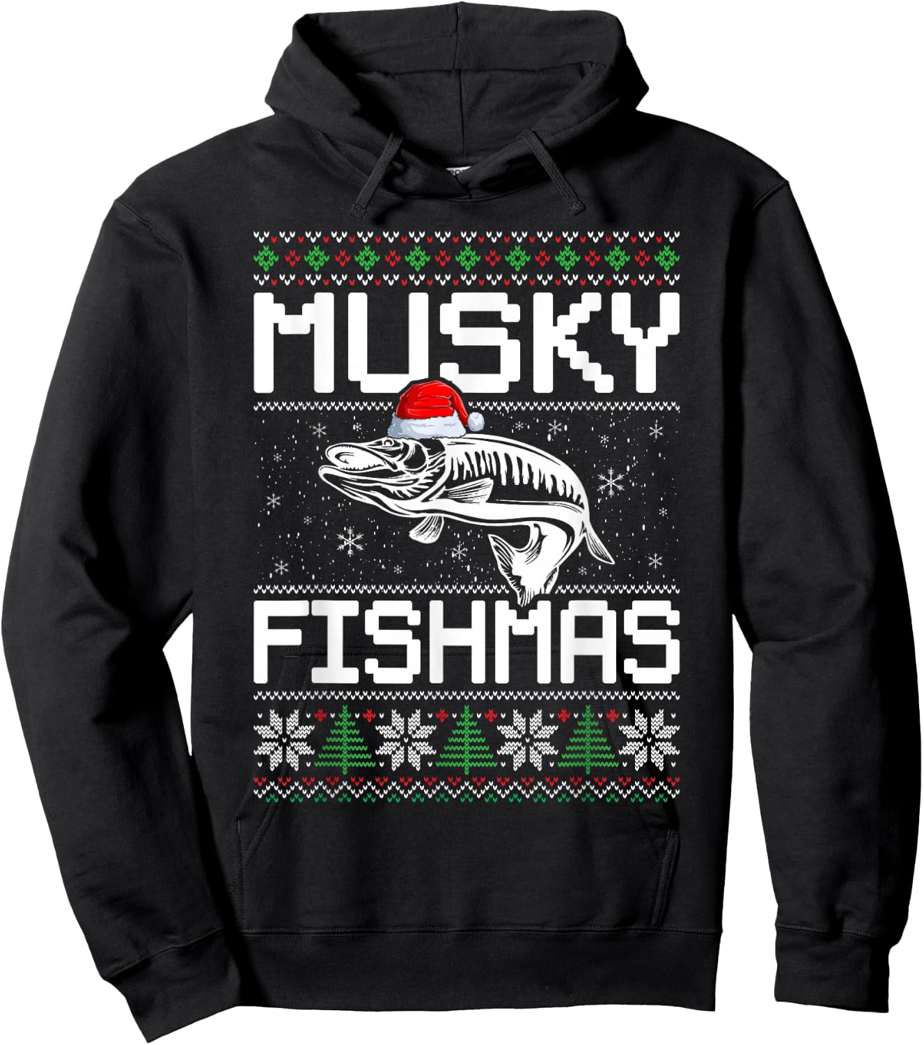 Muskie Angler Fishmas Musky Fishing Ugly Christmas Hoodie - Hoodie | Black