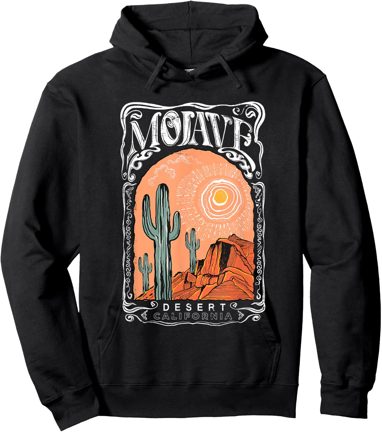 Vintage Mojave Desert Summer Cactus And California Sun Hoodie - Hoodie | Black