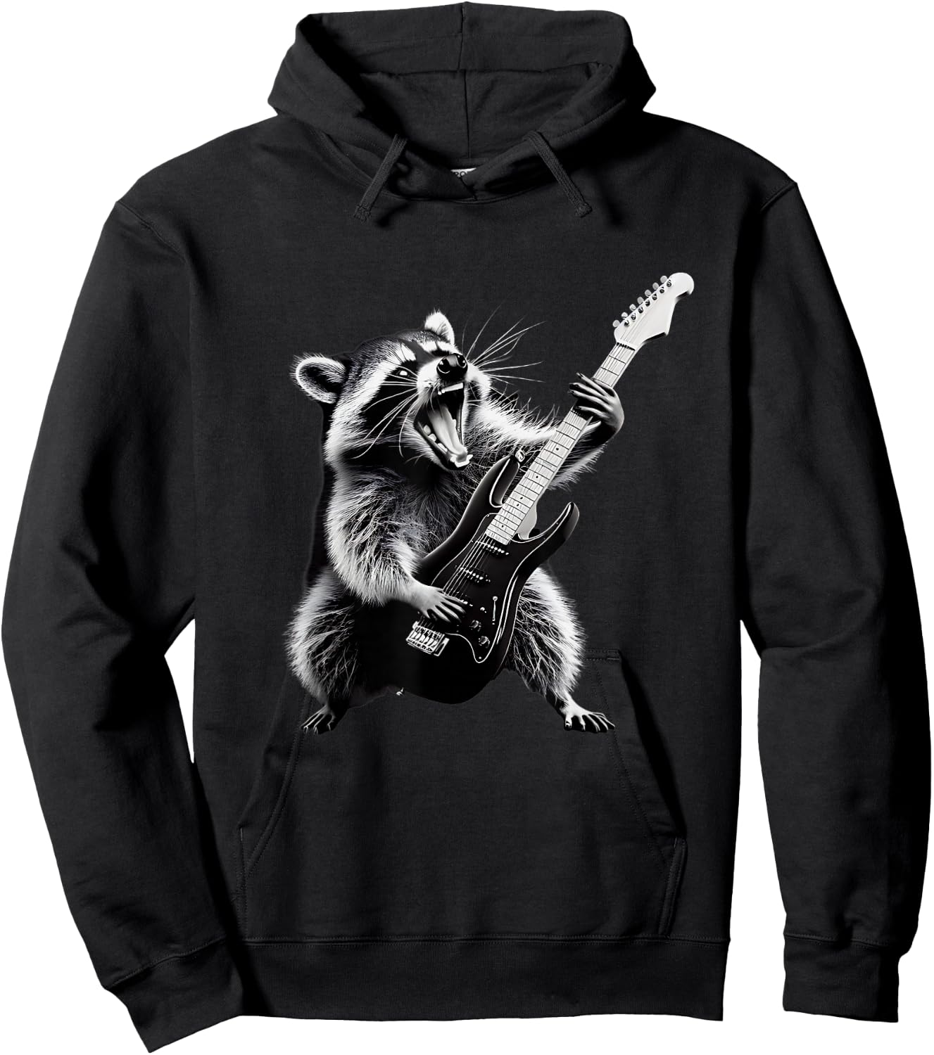 Rock Raccoon Playing Guitar Men Women Kids Funny Raccoon Hoodie - Hoodie | Black