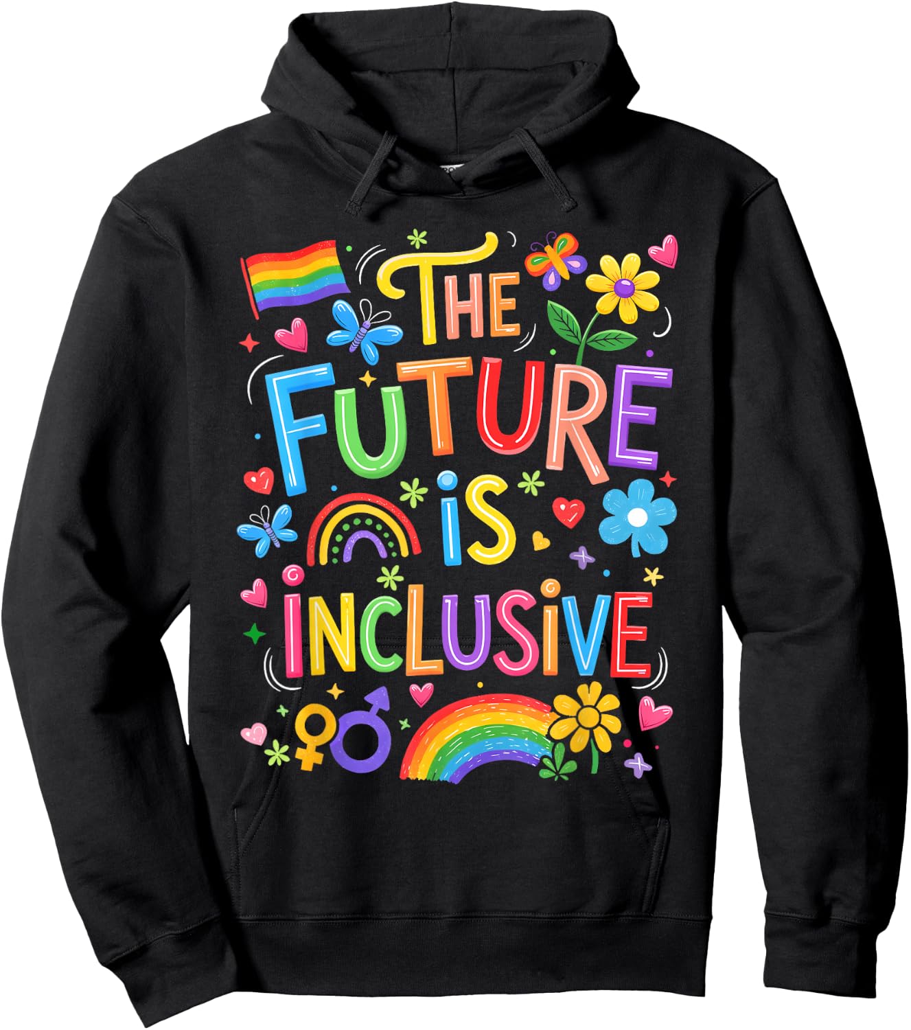Future is Inclusive Rainbow Pride LGBT Boho Flower Men Women Hoodie - Hoodie | Black