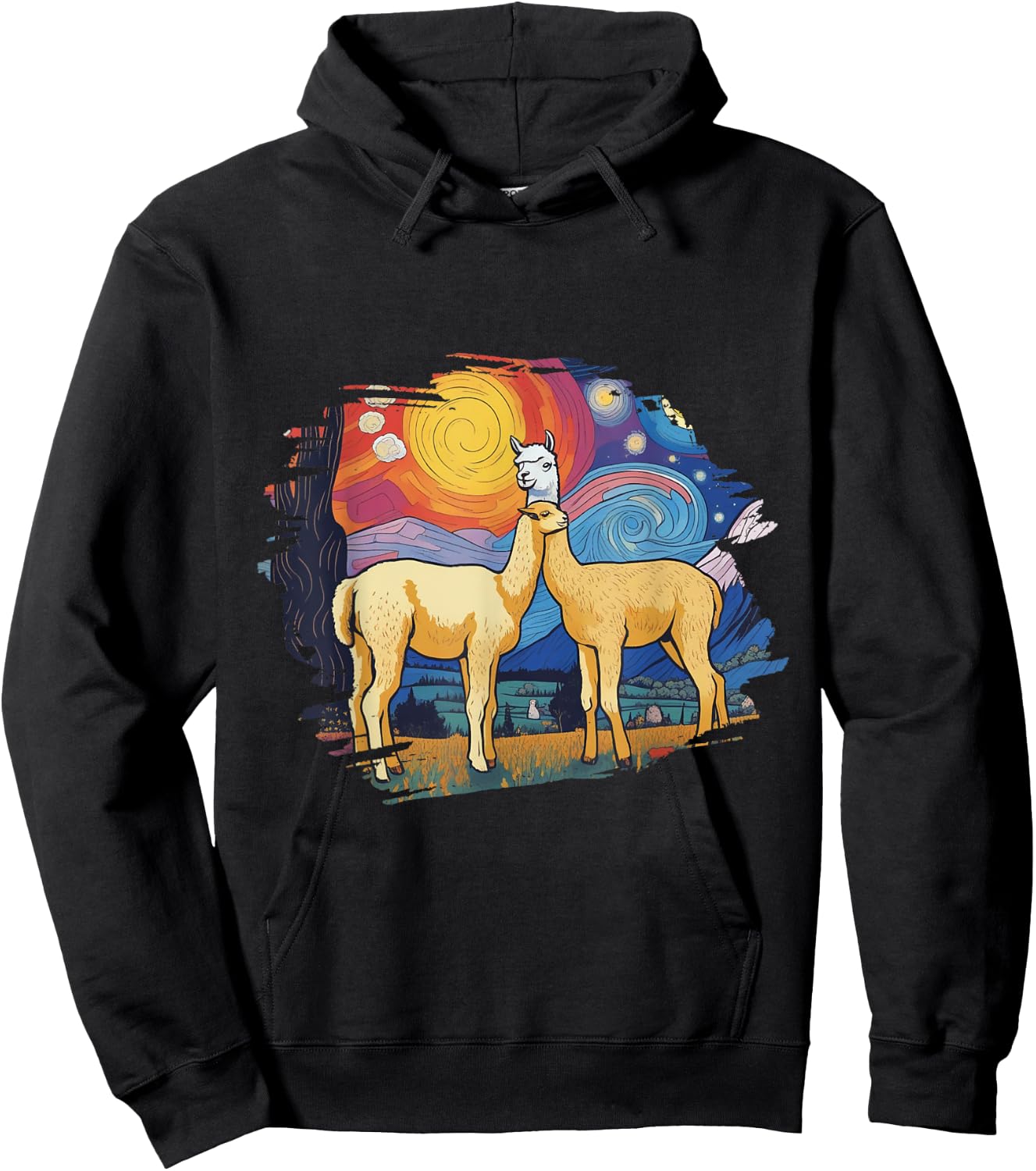 Llama Starry Night Artwork Cotopaxi National Park Souvenir Hoodie - Hoodie | Black