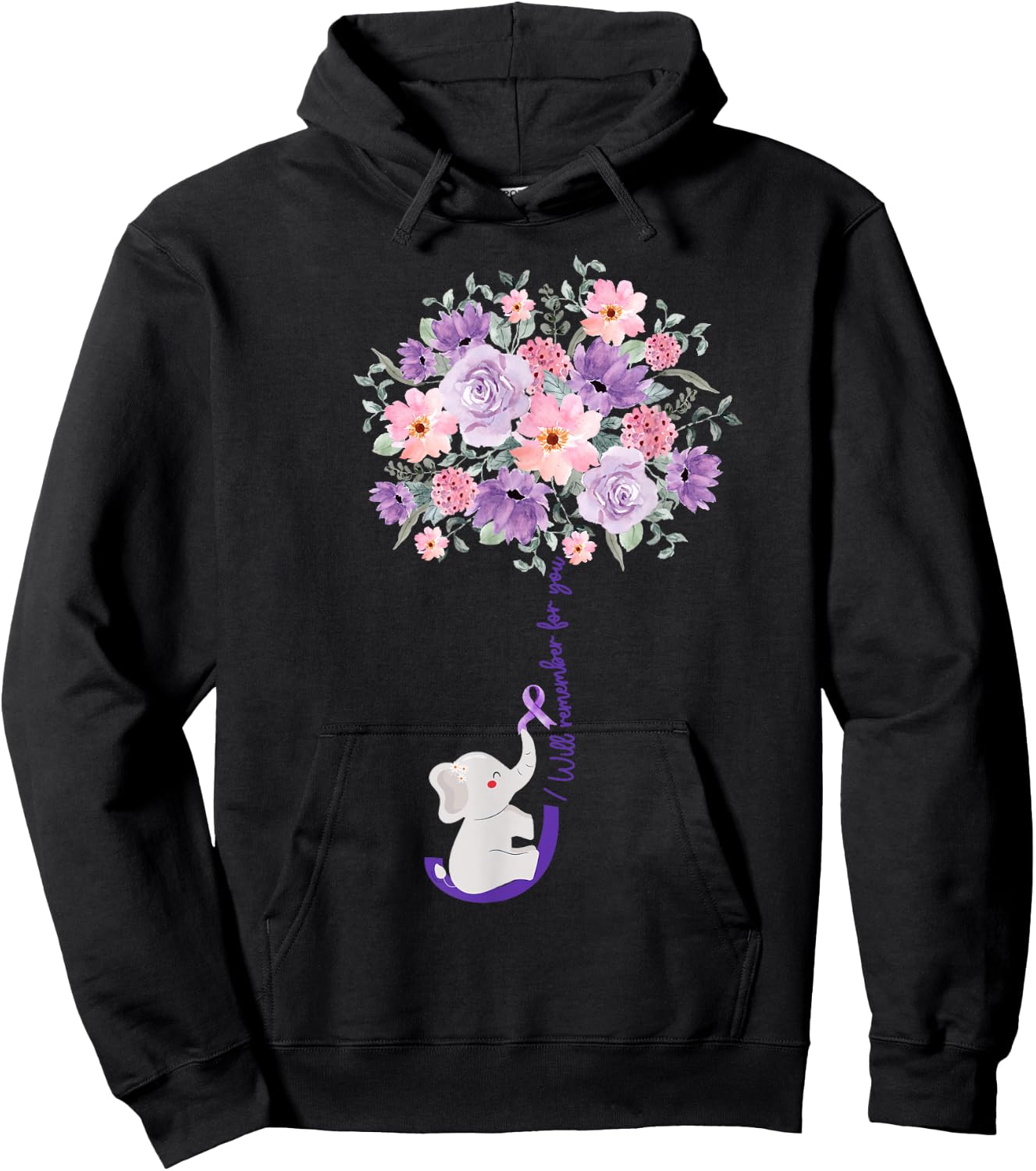 Elephant I Will Remember For You purple Sunflower Alzheimer Hoodie - Hoodie | Black