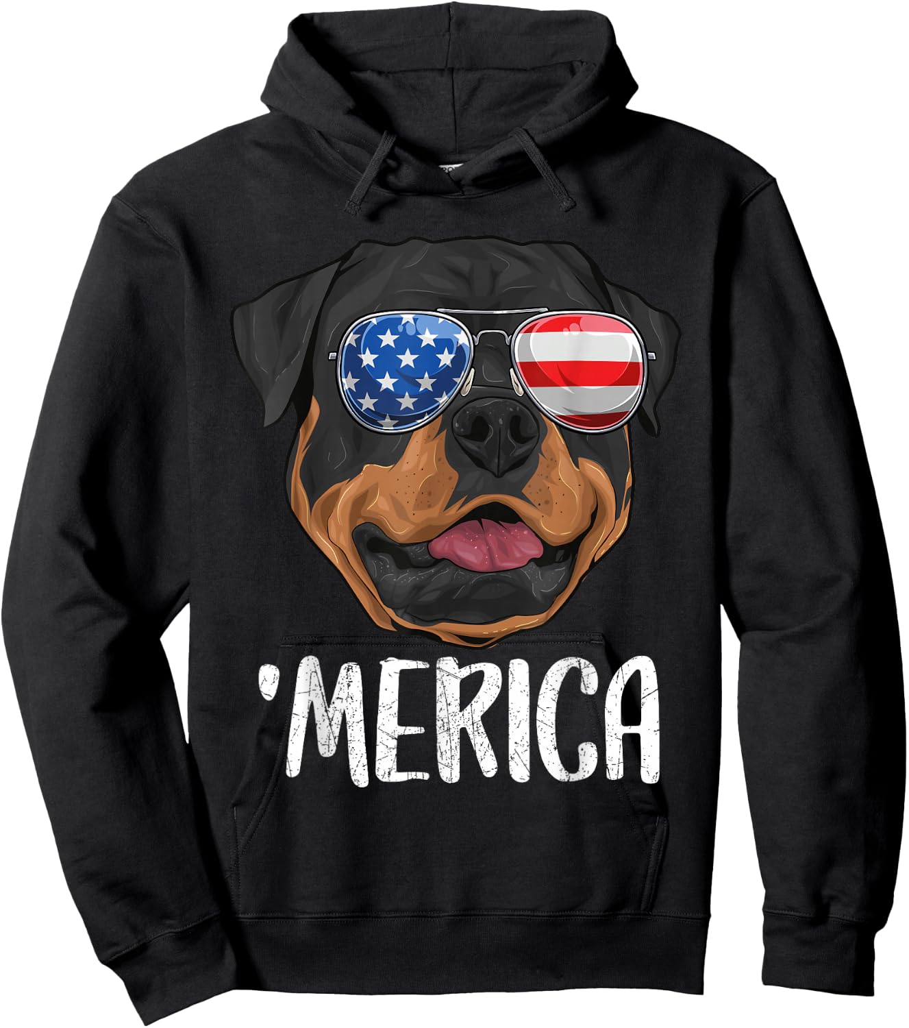 Merica Rottweiler Dog 4th of July American Flag Hoodie - Hoodie | Black