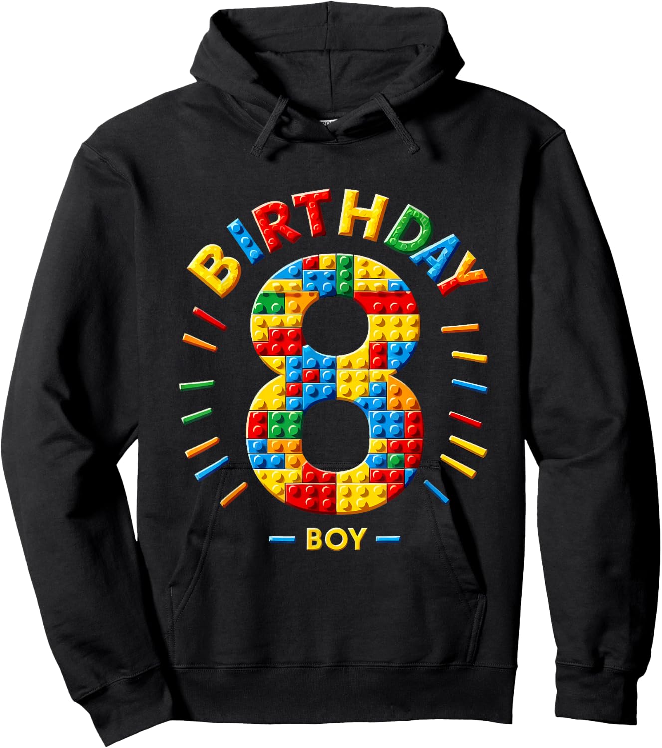 Master Builder 8th Birthday Boy 8 Eight Year Building Bricks Hoodie - Hoodie | Black