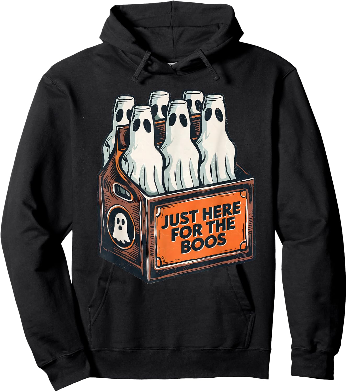 Here for the Boos Halloween 6 Pack Booze Ghost Beer Bottles Hoodie - Hoodie | Black