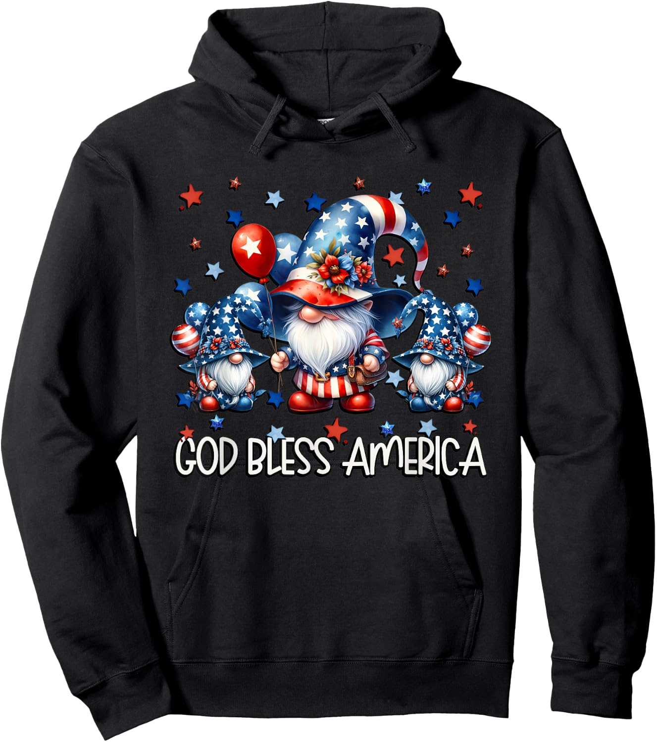 Memorial Day Gnomes Patriotic Christians God Bless America Hoodie - Hoodie | Black