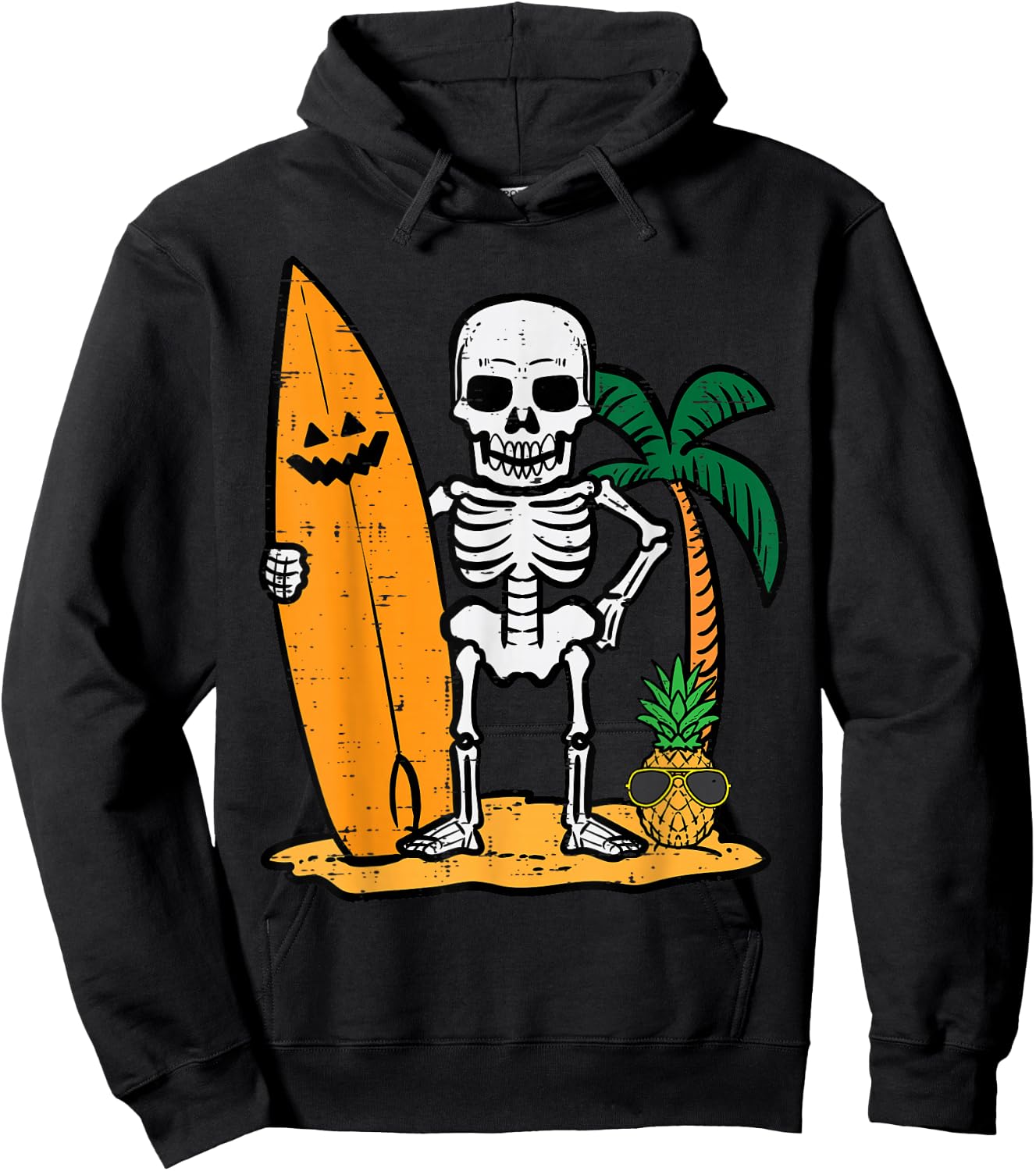 Halloween Surfer Skeleton Costume Hawaii Surf Men Women Kids Hoodie - Hoodie | Black