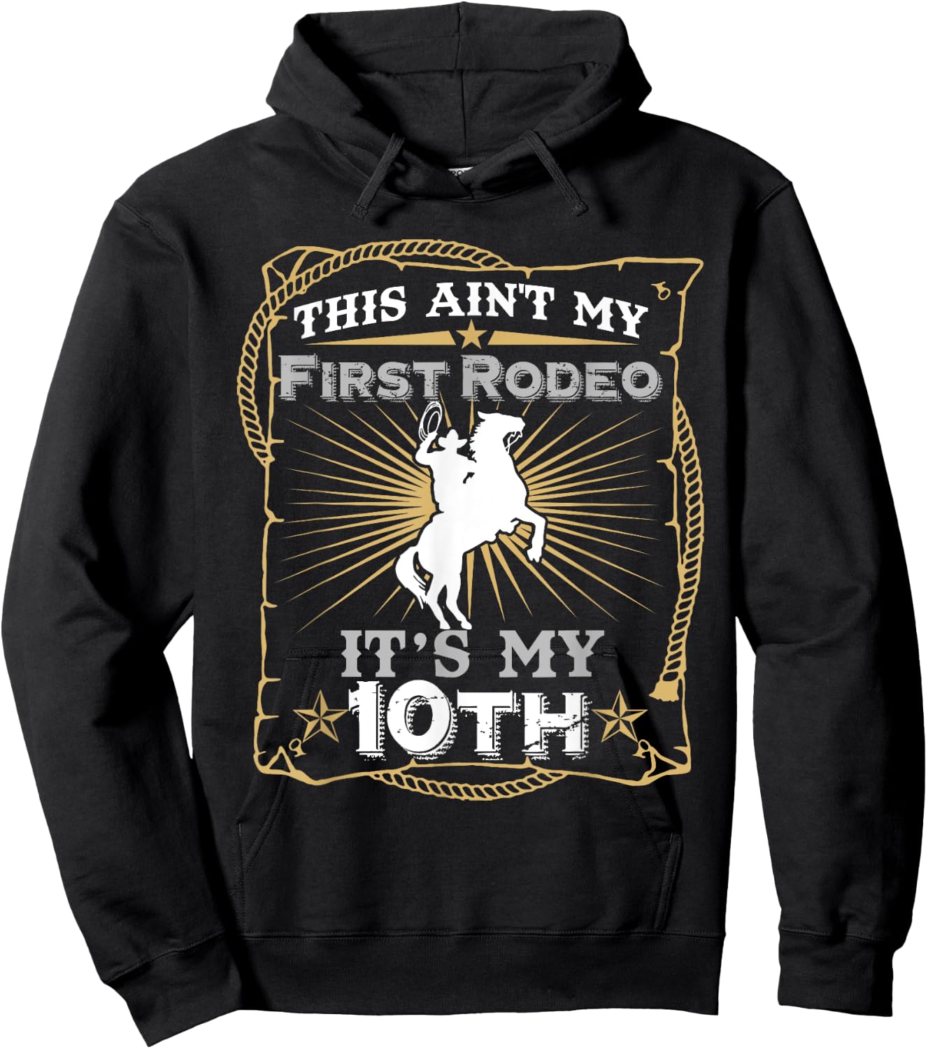 Funny Ain't My First Rodeo 10th Birthday For Kids Hoodie - Hoodie | Black